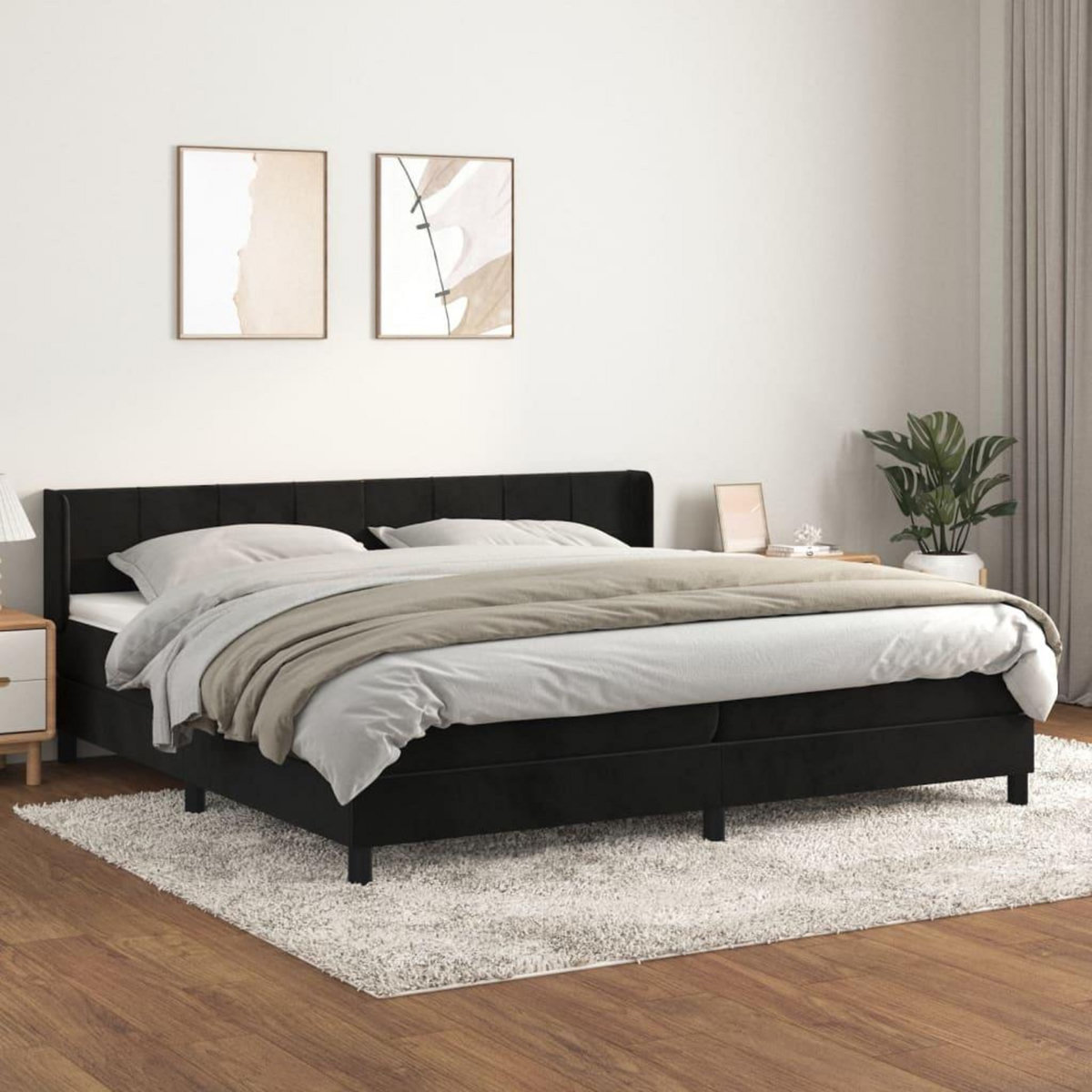VIDAXL Sommier a lattes de lit et matelas Noir 200x200 cm Velours
