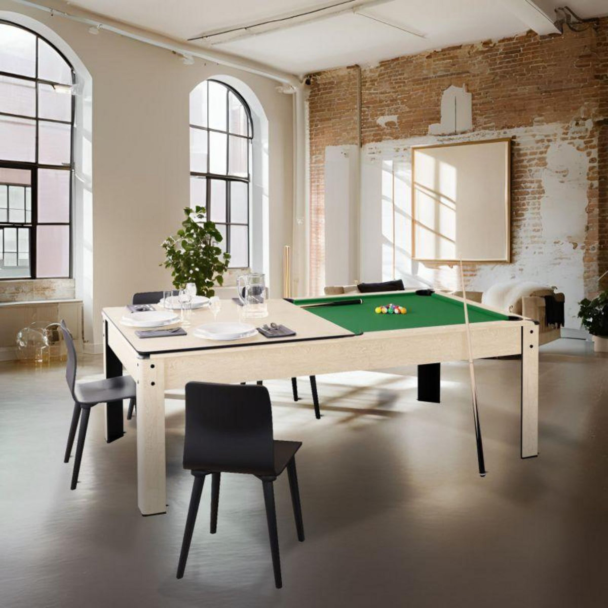 SOKKER Billard Américain convertible table 8 places KITBILL 7FT - 226 x 126,5 x 80 cm Plateau dînatoire et accessoires inclus - Beige