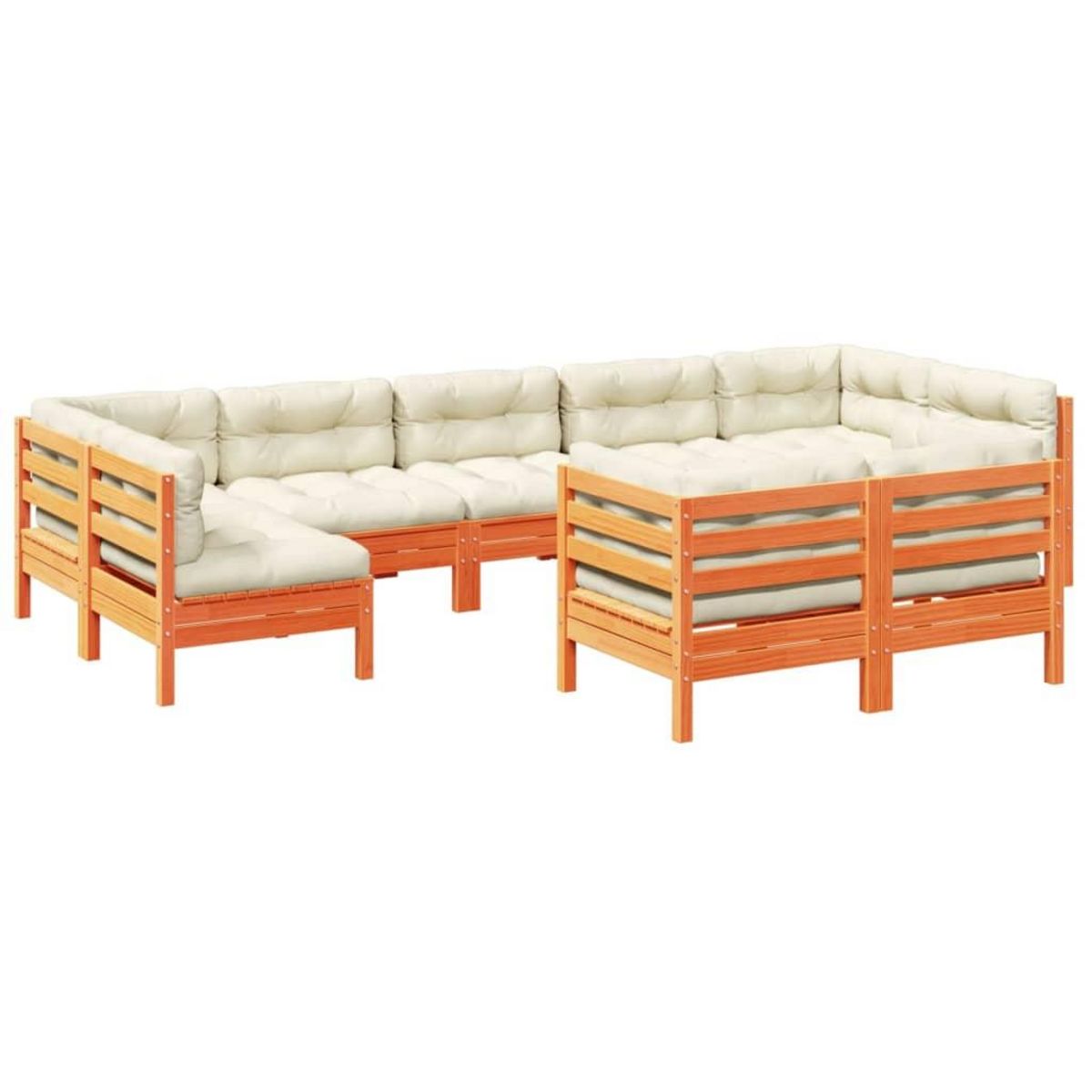 VIDAXL Salon de jardin 9 pcs avec coussins marron cire bois pin massif