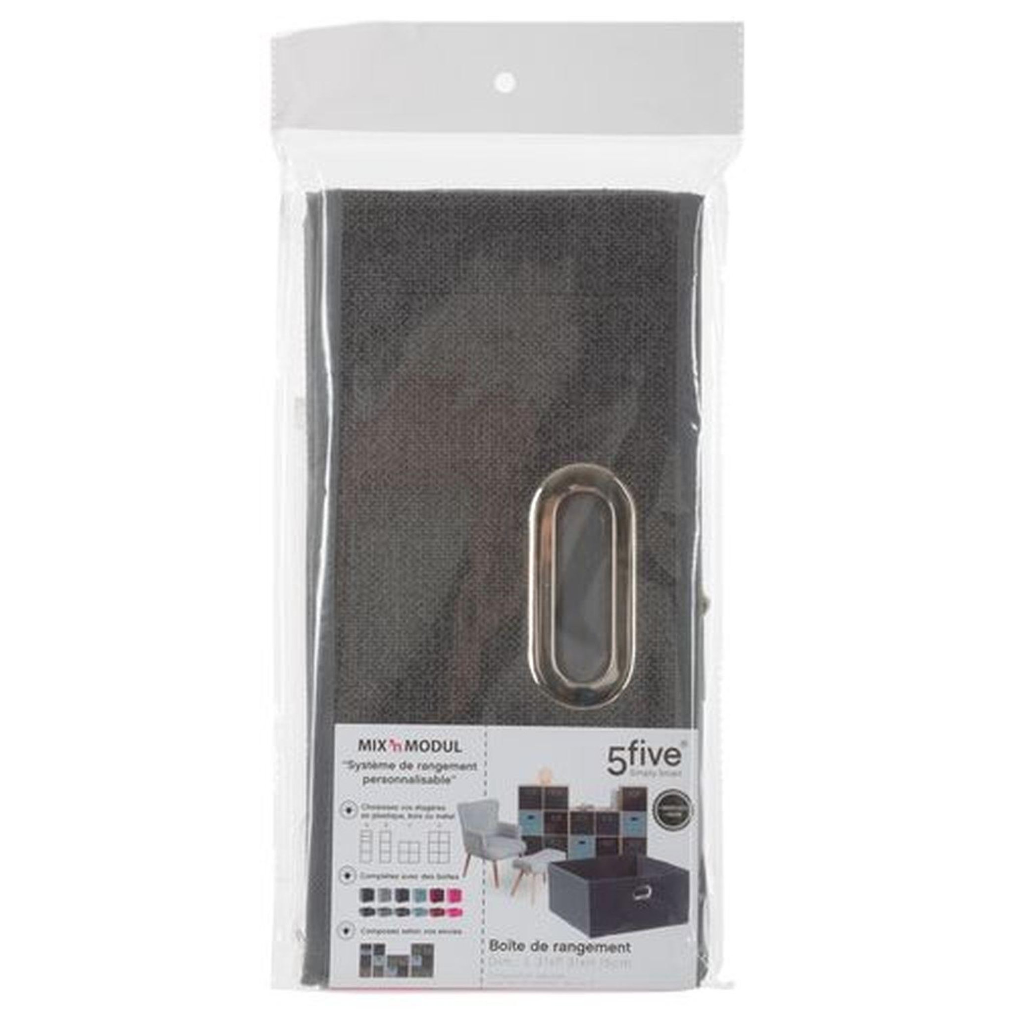 Voir la diapositive 4 : TOILINUX Lot de 2 Boites de rangement en tissu l.31 x h. 15 cm - Gris foncé chiné