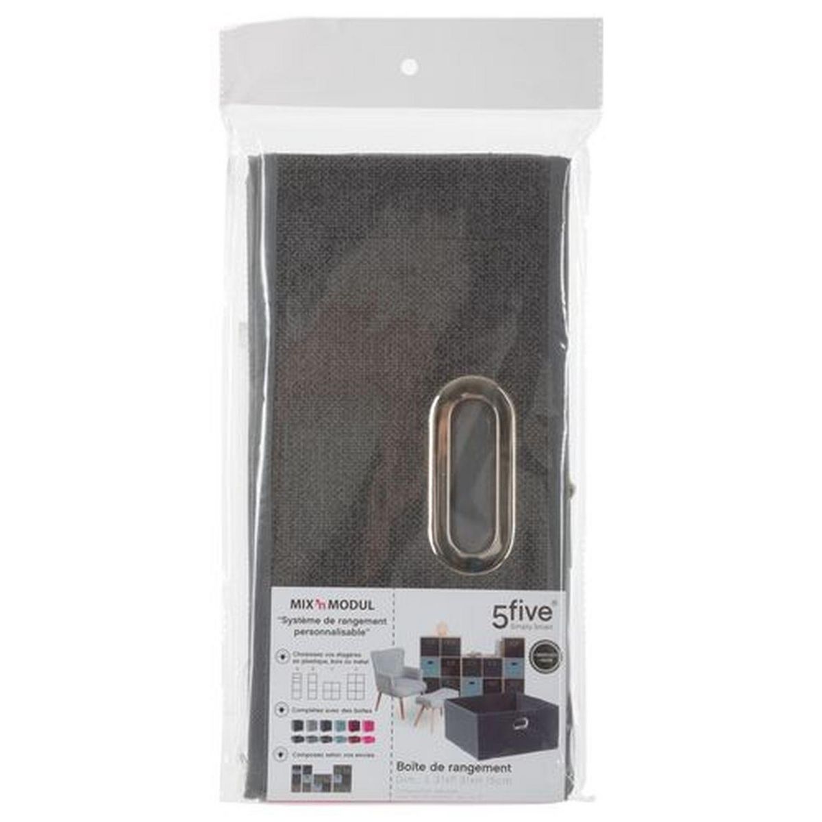 TOILINUX Lot de 2 Boites de rangement en tissu l.31 x h. 15 cm - Gris foncé chiné