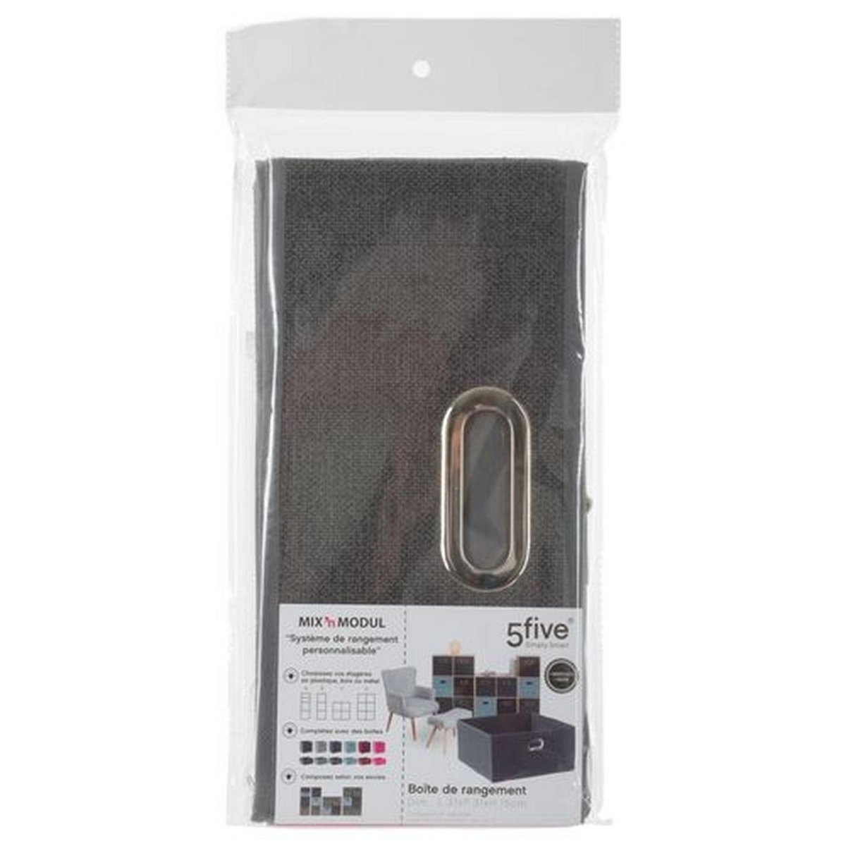 TOILINUX Lot de 2 Boites de rangement en tissu l.31 x h. 15 cm - Gris foncé chiné