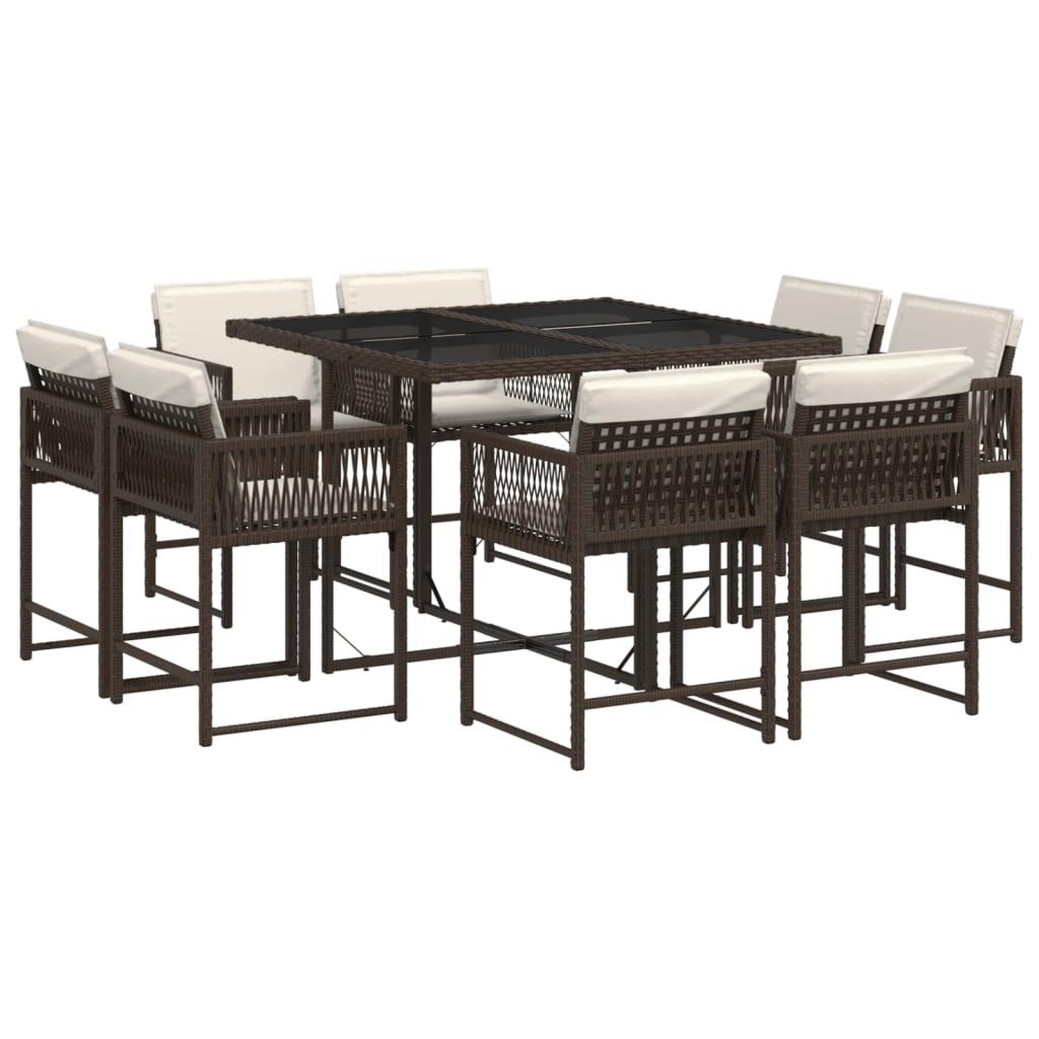 Voir la diapositive 2 : VIDAXL Ensemble a manger de jardin et coussins 9 pcs marron poly rotin