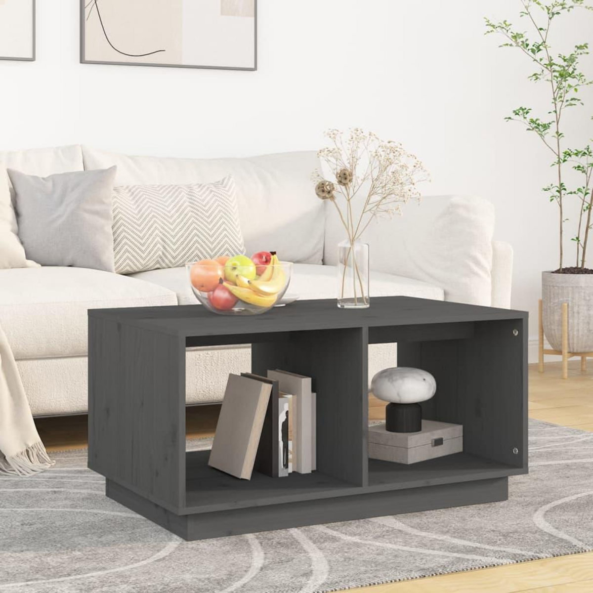 VIDAXL Table basse Gris 80x50x40 cm Bois massif de pin