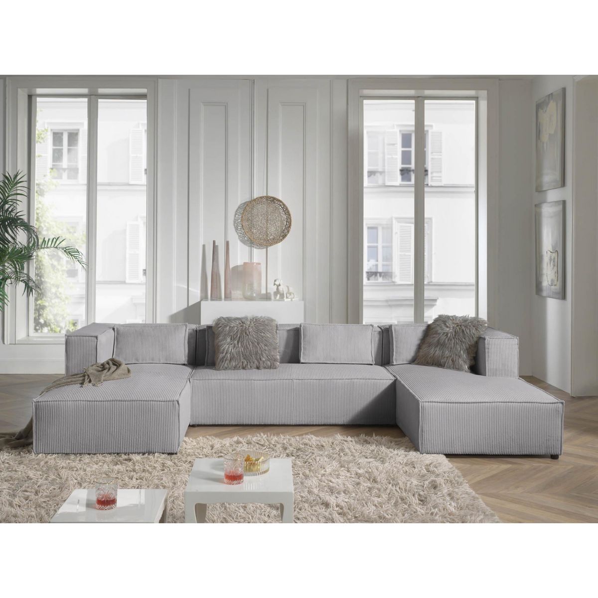 LISA DESIGN Stella - canapé panoramique en u - 7 places - en velours côtelé