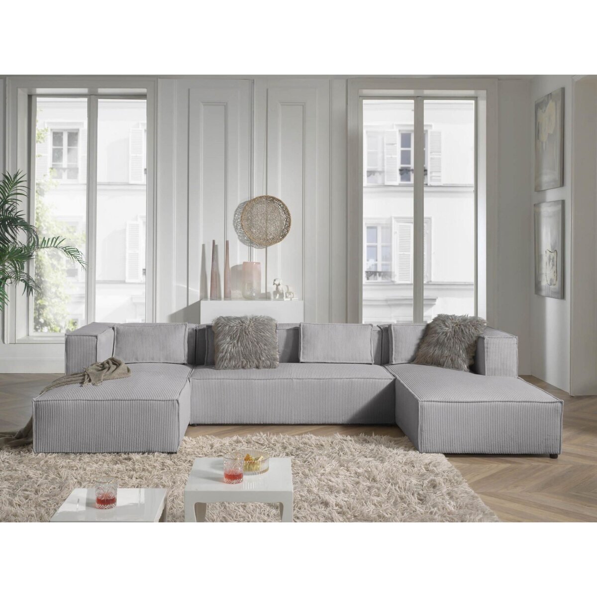 LISA DESIGN Stella - canapé panoramique en u - 7 places - en velours côtelé