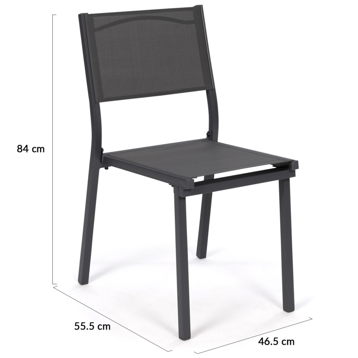 ID MARKET Lot de 6 chaises de jardin OLBIA métal et textilène empilables gris anthracite