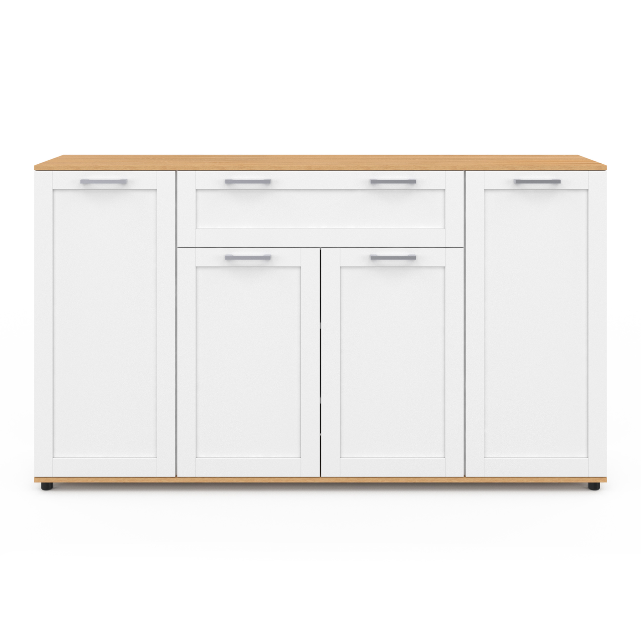 Voir la diapositive 3 : ID MARKET Buffet 140 cm vito 4 portes et 1 tiroir blanc et bois