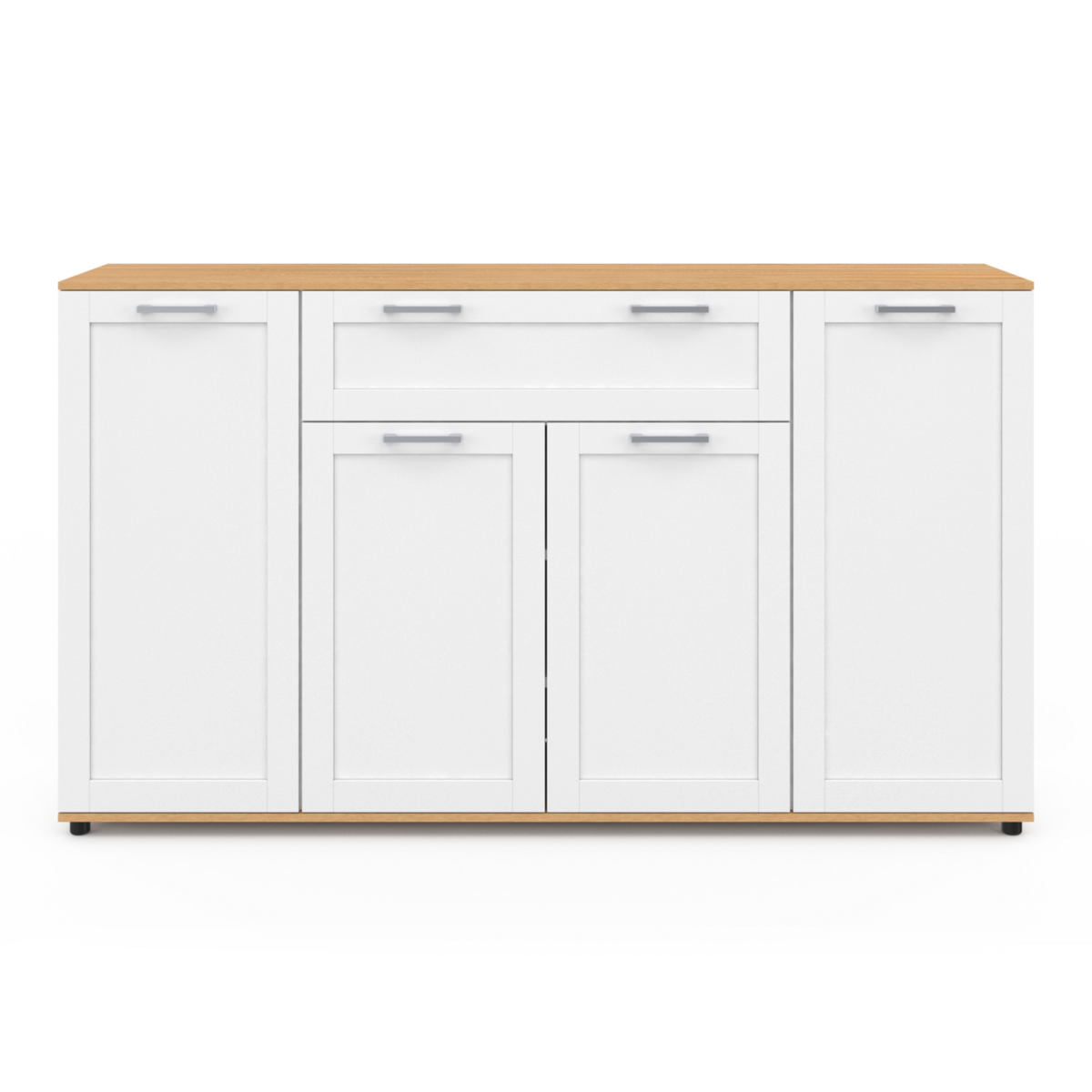 ID MARKET Buffet 140 cm VITO 4 portes et 1 tiroir blanc et bois