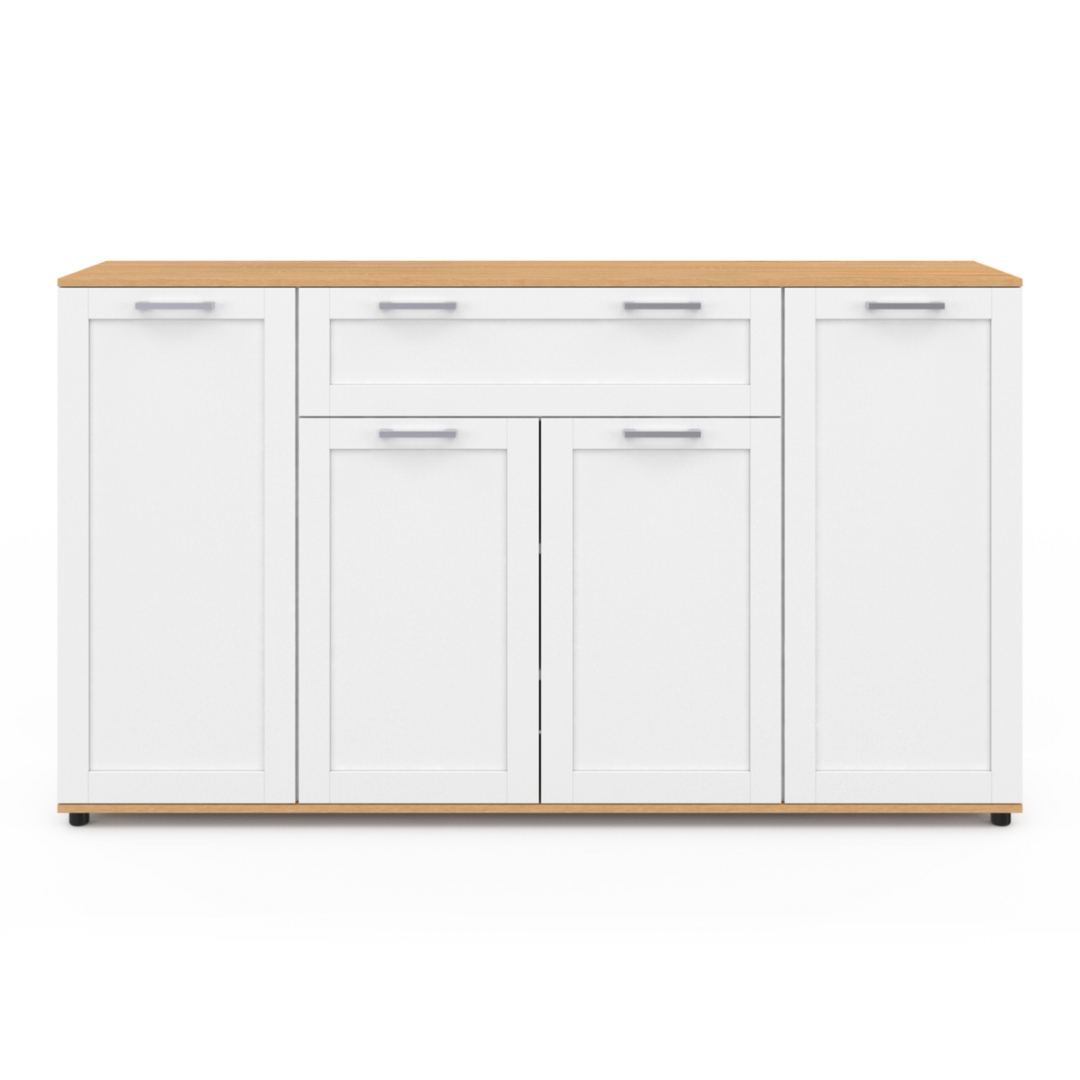 ID MARKET Buffet 140 cm VITO 4 portes et 1 tiroir blanc et bois