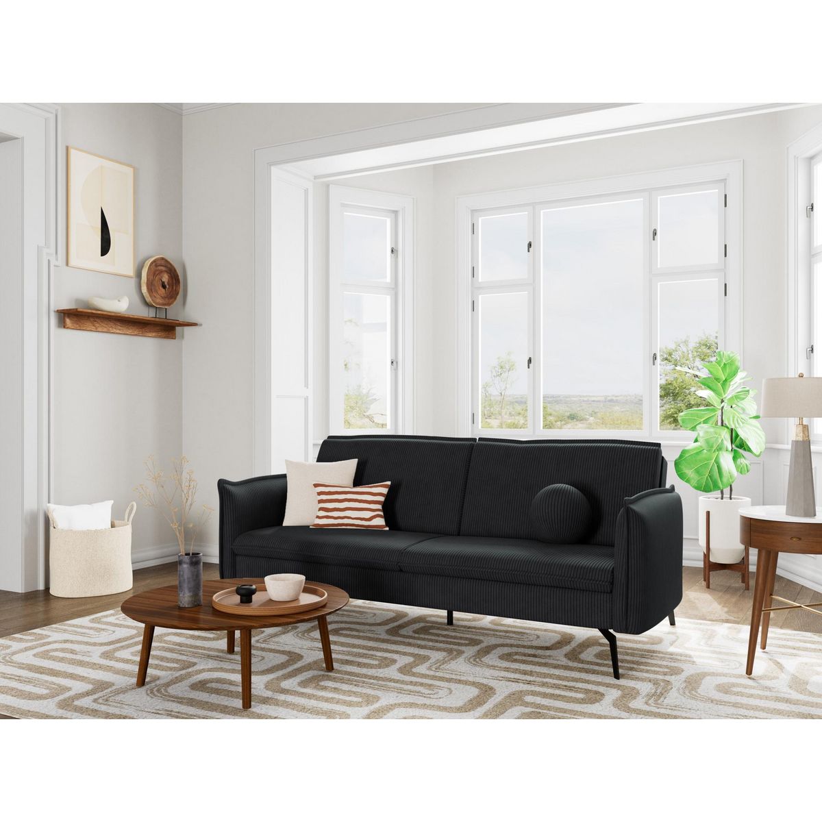 BEST MOBILIER Lexie - canapé convertible clic-clac 2 places en velours côtelé