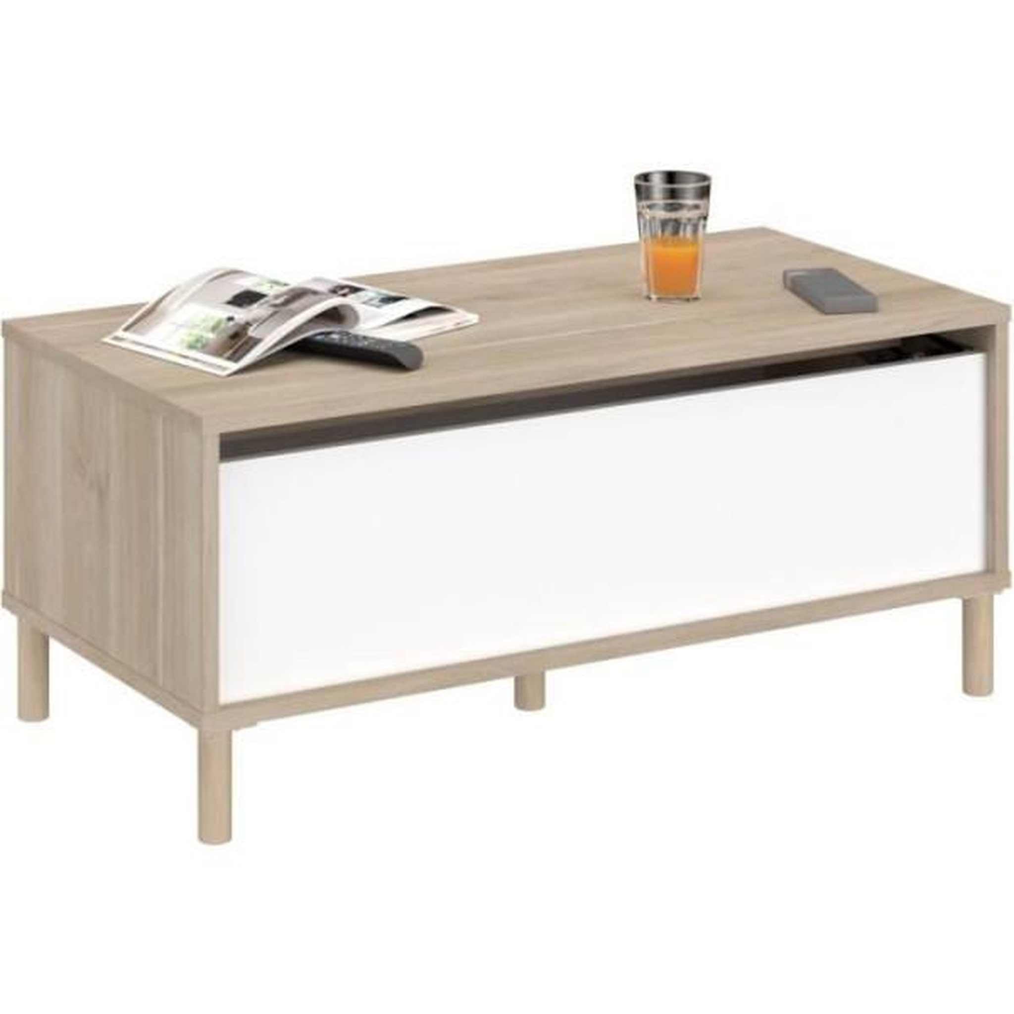 Voir la diapositive 5 : PARISOT Table basse relevable morphos - l 100 x p 50 x h 43,6 cm - rectangulaire - décor blanc / chene - parisot