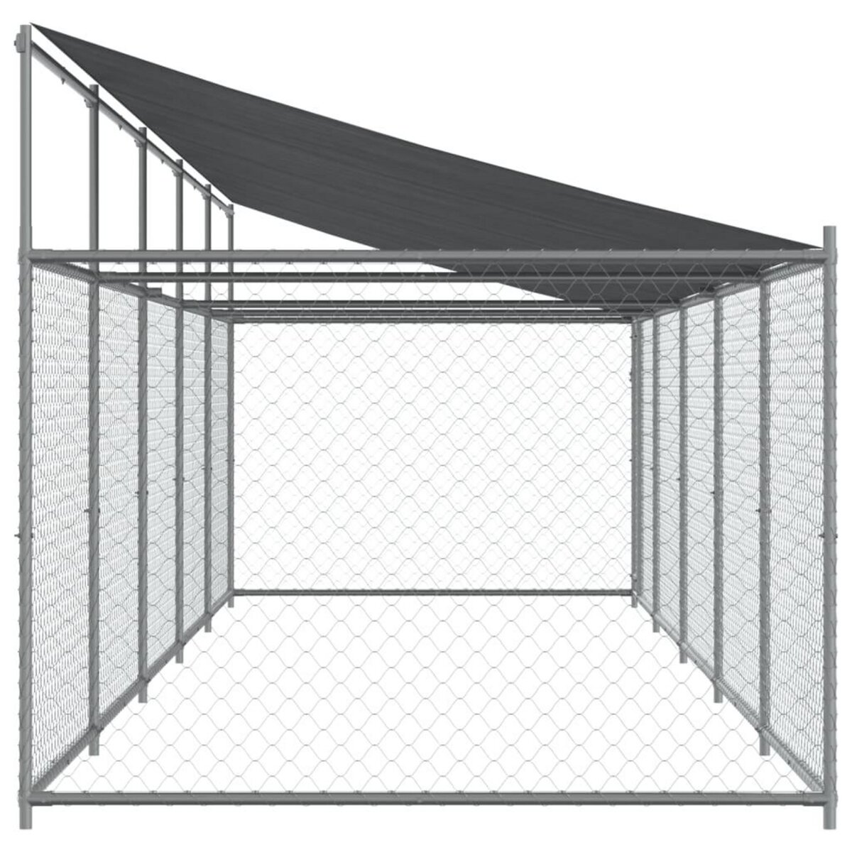 VIDAXL Cage pour chien avec toit et porte gris 10x2x2m acier galvanise