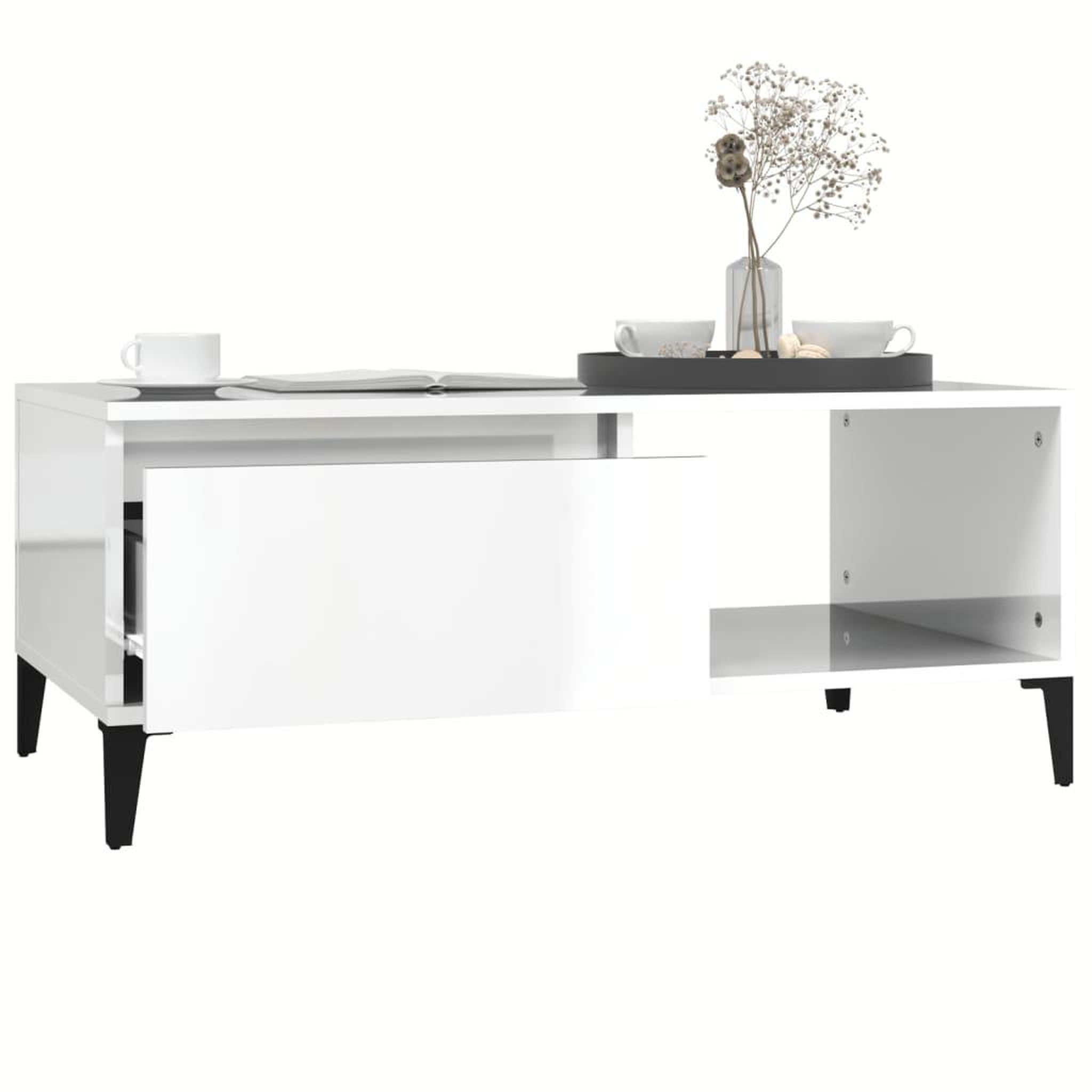 Voir la diapositive 4 : VIDAXL Table basse Blanc brillant 90x50x36,5 cm Bois d'ingenierie