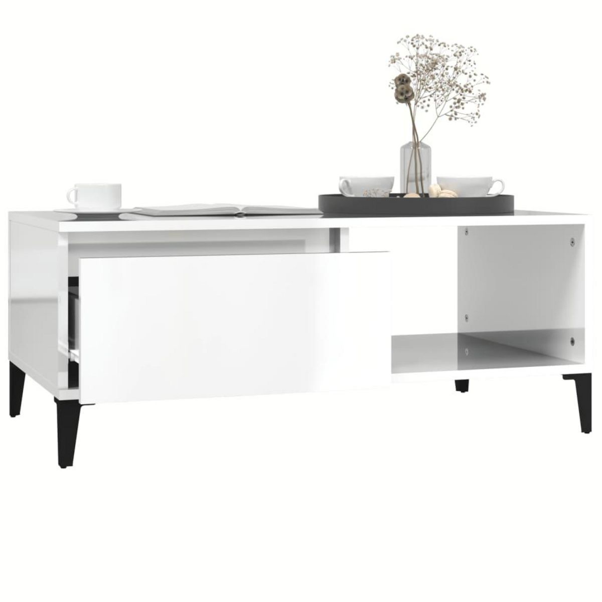 VIDAXL Table basse Blanc brillant 90x50x36,5 cm Bois d'ingenierie