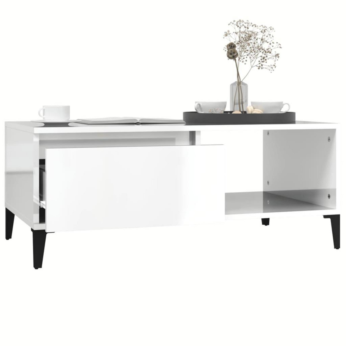 VIDAXL Table basse Blanc brillant 90x50x36,5 cm Bois d'ingenierie