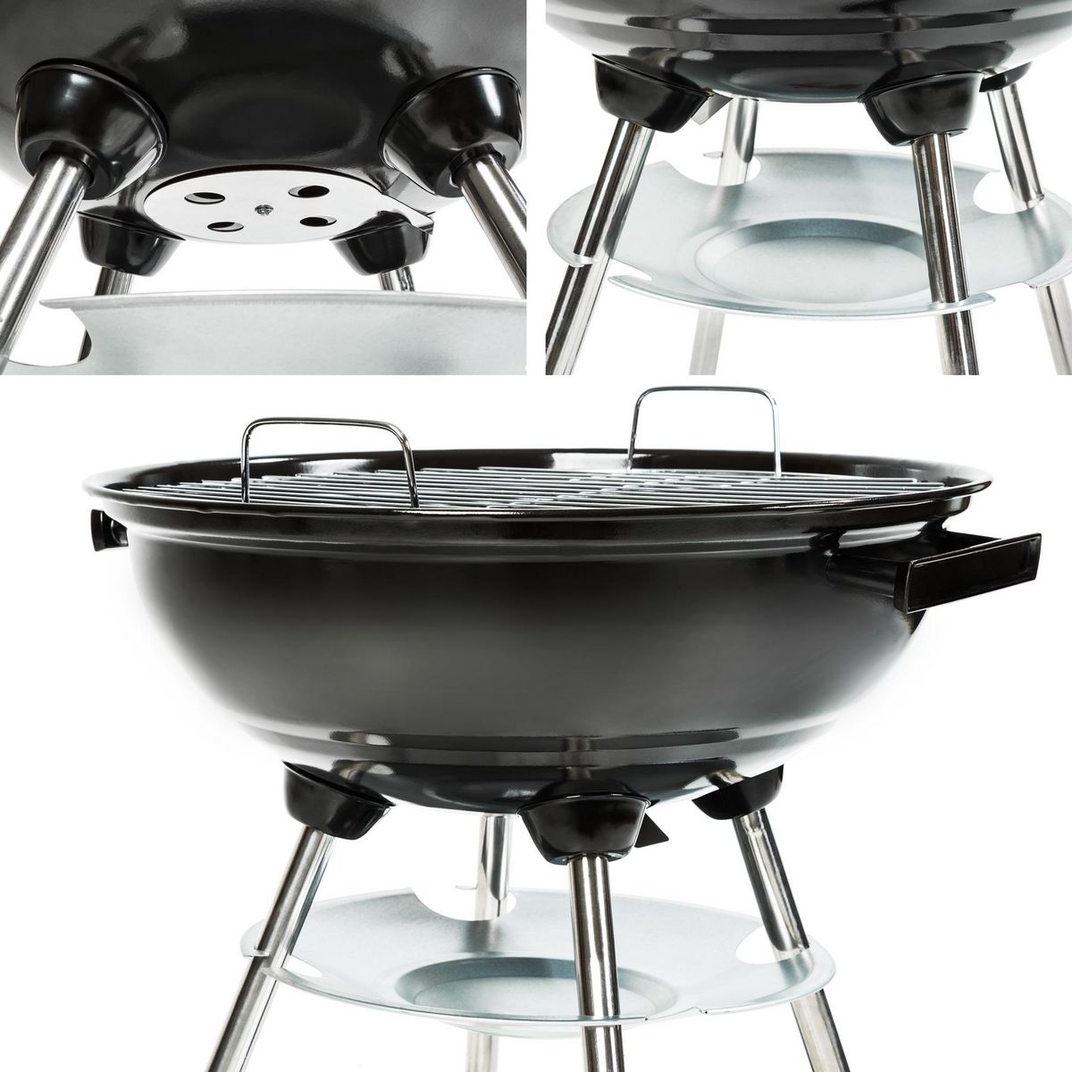 tectake Barbecue charbon sur roues sur 2 roues noir