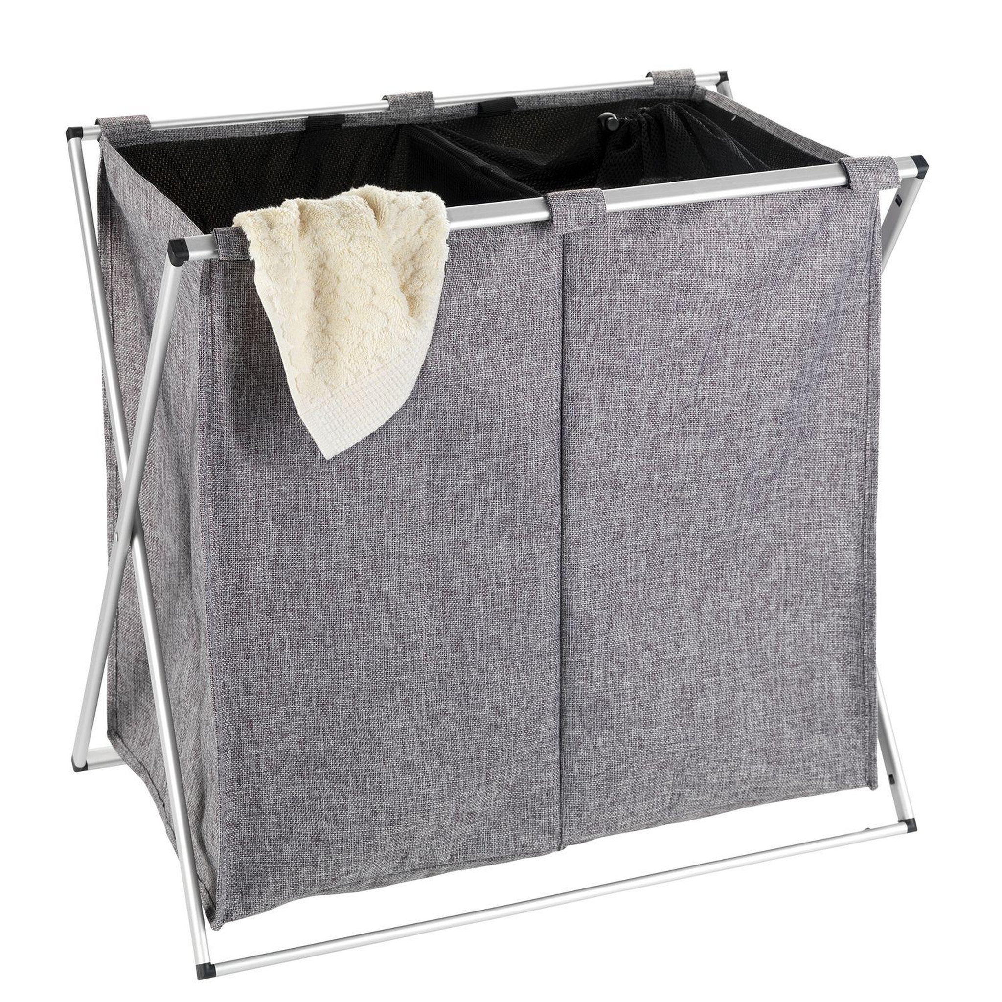 Wenko Panier à linge 2 compartiments design Duo - L. 59 x H. 57 cm - Gris chiné