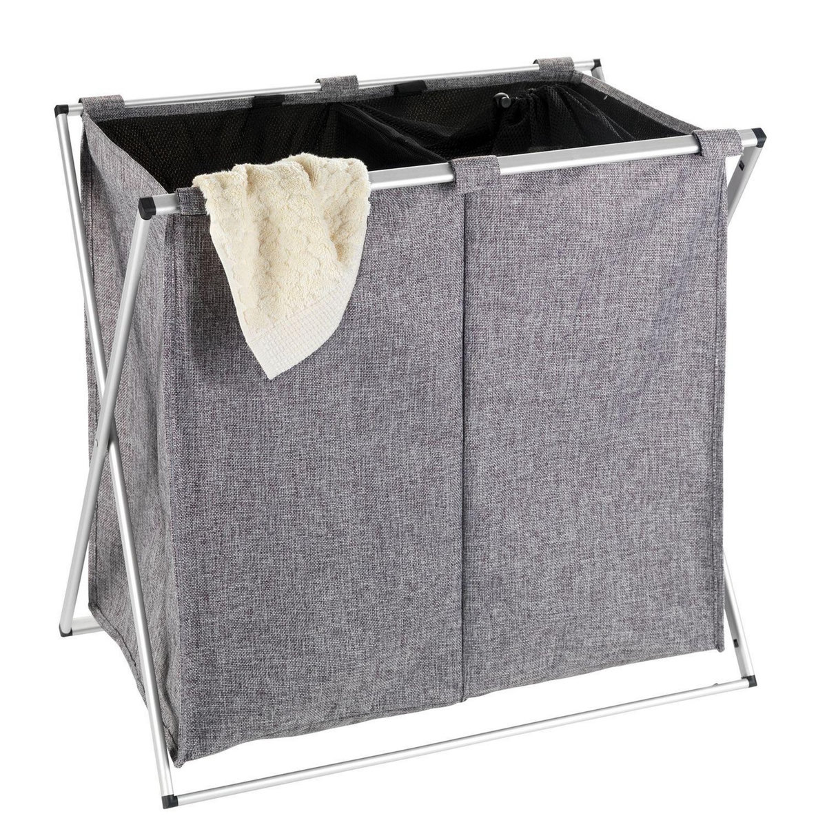 Wenko Panier à linge 2 compartiments design Duo - L. 59 x H. 57 cm - Gris chiné