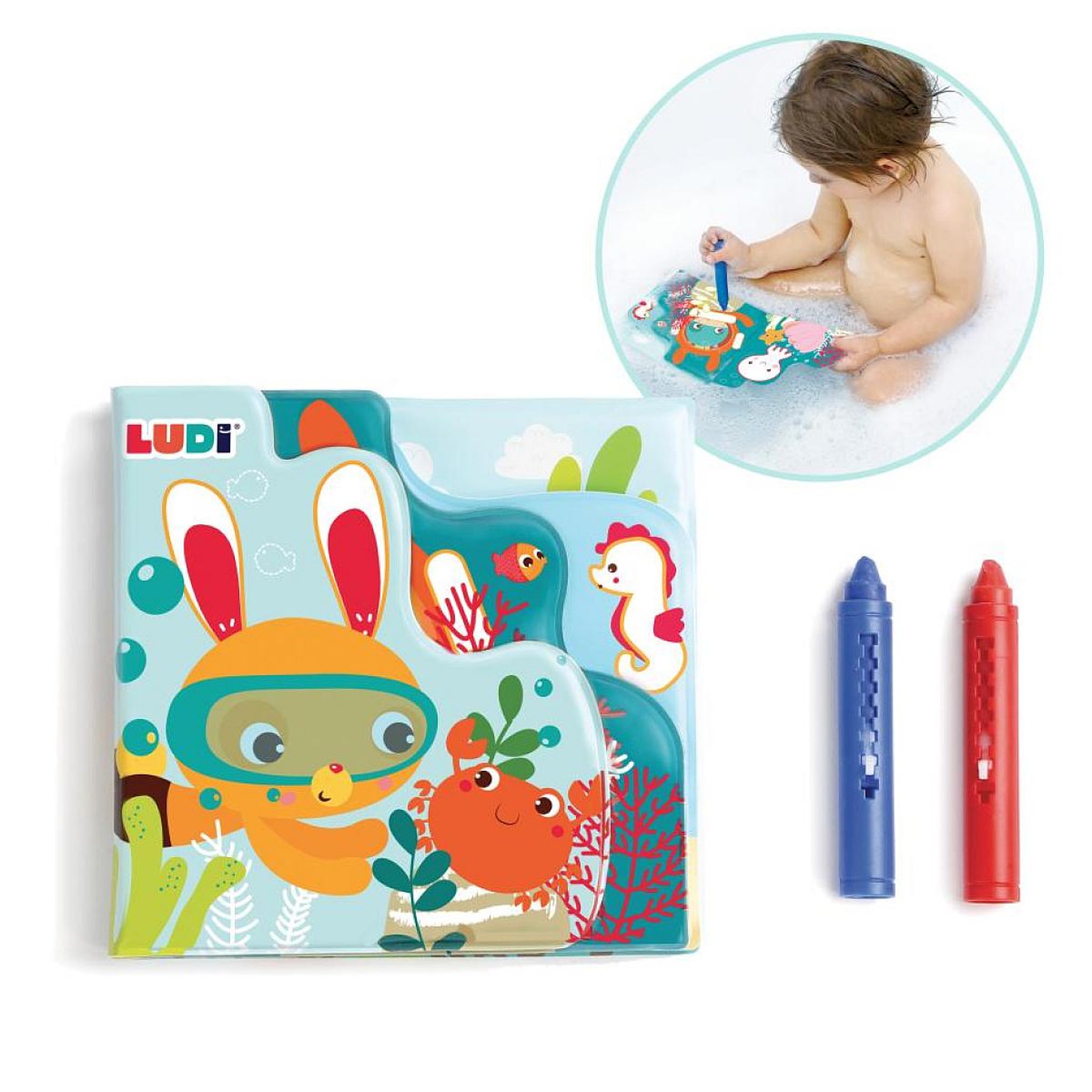 Voir la diapositive 2 : LUDI Livre de bain à colorier avec crayons
