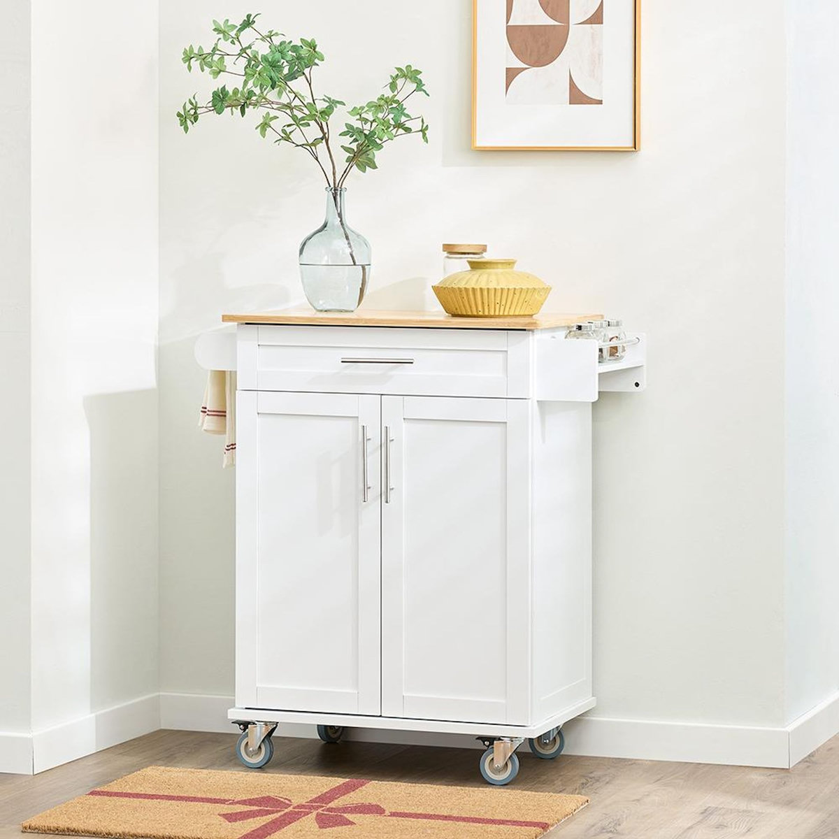 SOBUY Chariot de cuisine blanc avec tiroir et roulettes 83x46x91cm FKW13-II-WN