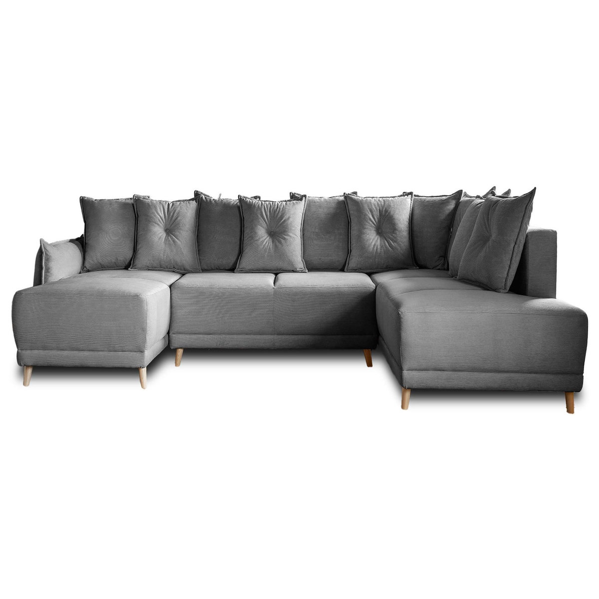 BEST MOBILIER Lena - canapé panoramique d'angle droit 7 places - convertible avec coffre - en velours côtelé