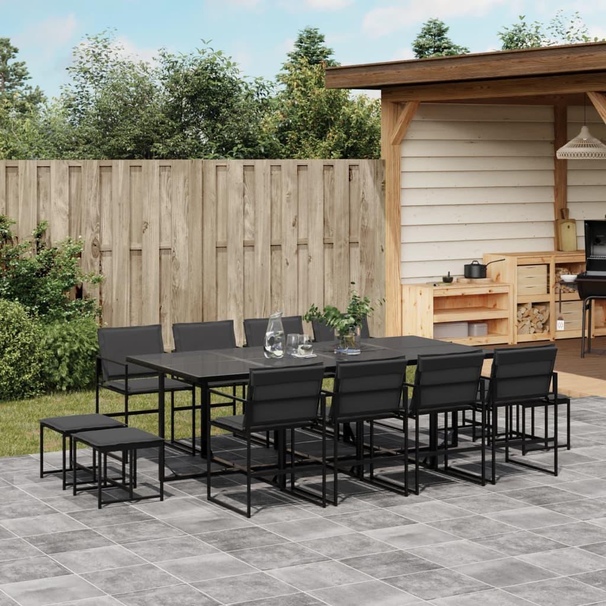 VIDAXL Ensemble a manger de jardin avec coussins 13 pcs noir textilene