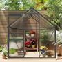 Voir la diapositive 4 : OUTSUNNY Serre de jardin polycarbonate alu 4,8 m² dim. 2,53L x 1,9l x 1,99H m lucarne réglable fondation porte coulissante gris