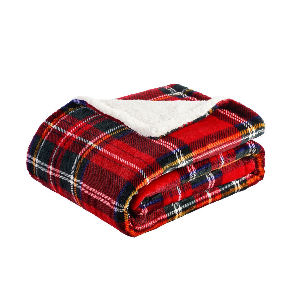 ACTUEL Plaid fantaisie double face motif écossais/sherpa 200g/m² 