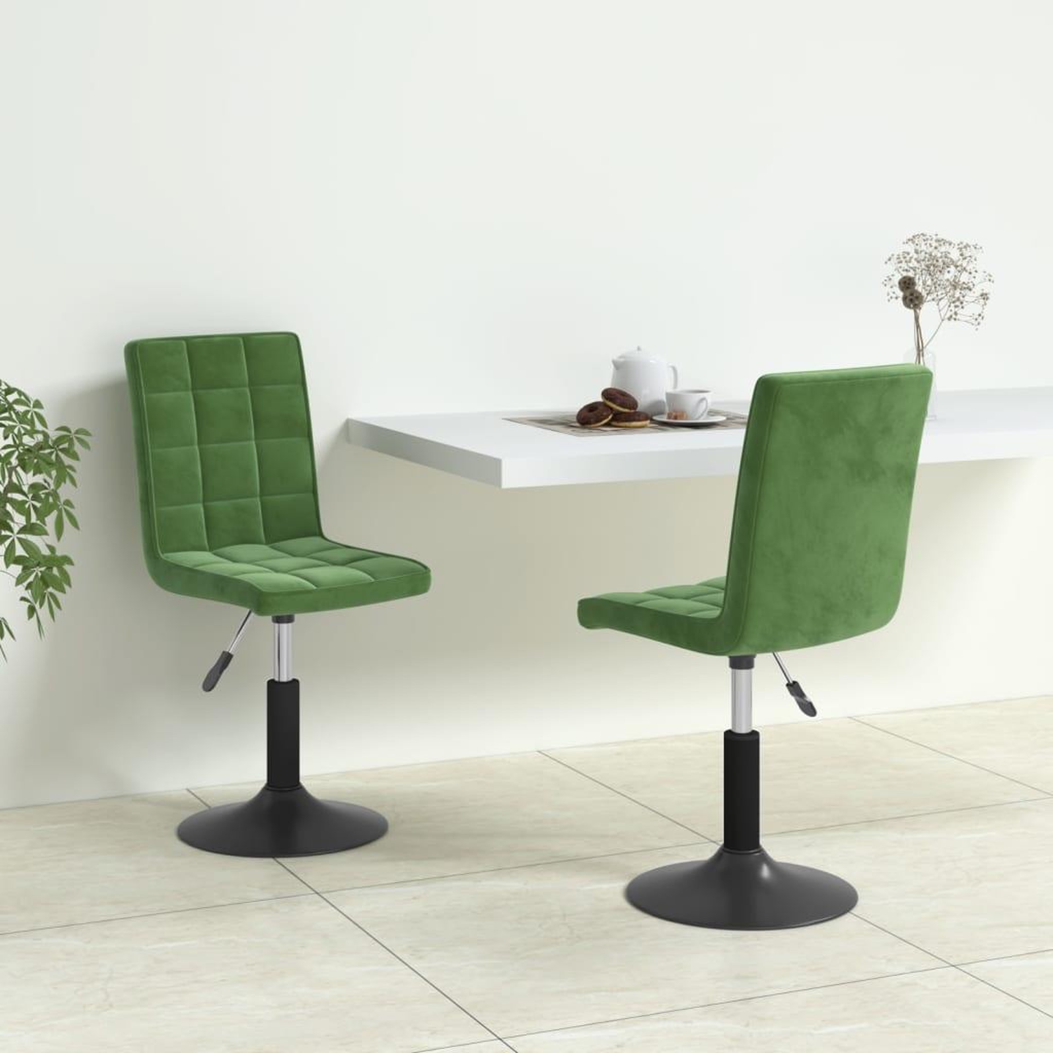 VIDAXL Chaises pivotantes a manger lot de 2 vert fonce velours