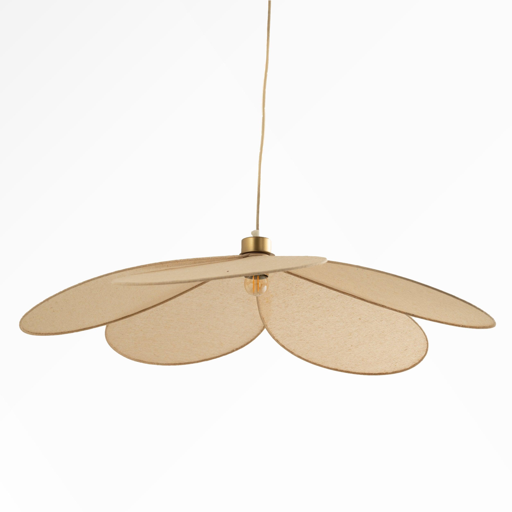 Voir la diapositive 1 : MAISON PAVANE Suspension pétale en tissu beige et métal doré 75 cm-flora