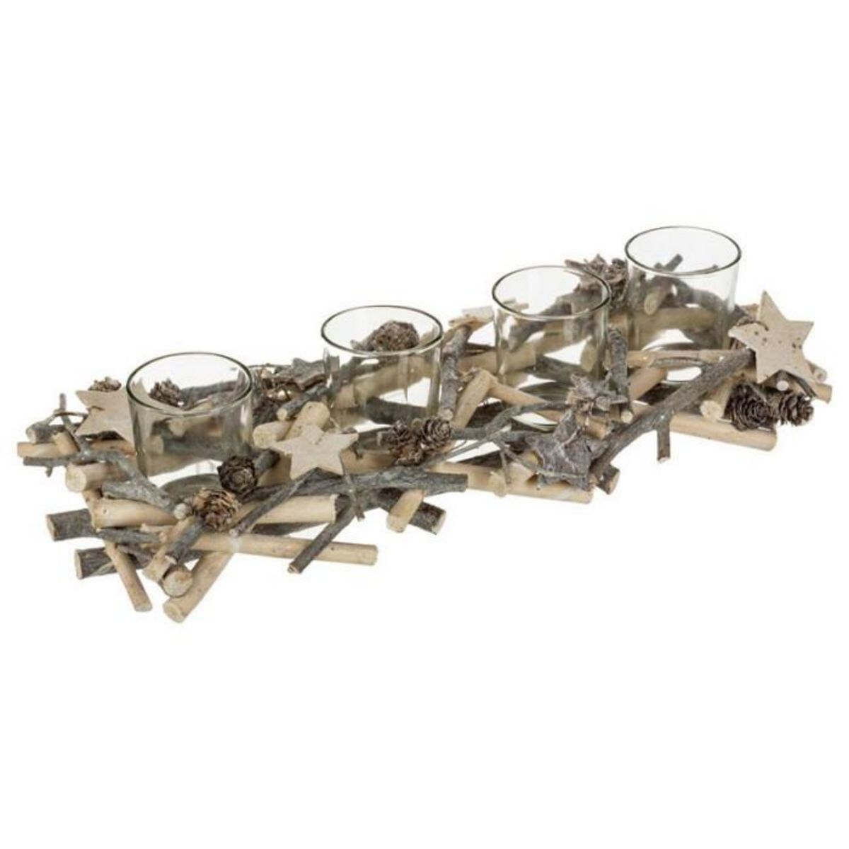 FEERIC LIGHT & CHRISTMAS Centre de Table 4 Photophores  Hors Piste  38cm Gris