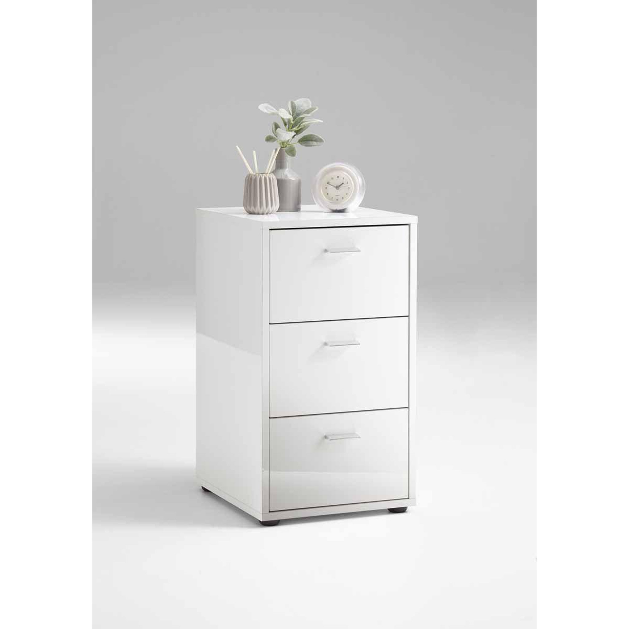 Voir la diapositive 3 : Paris Prix Table d'appoint 3 tiroirs design  gania  62cm blanc laqué