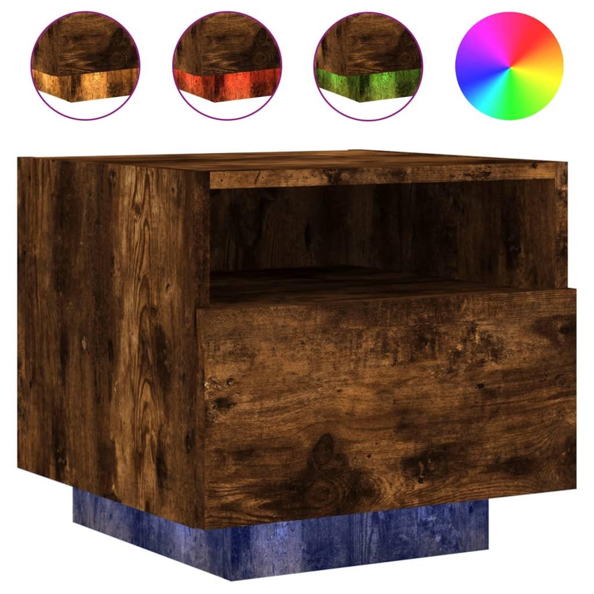 Voir la diapositive 2 : VIDAXL Table de chevet avec lumieres LED chene fume 40x39x37 cm