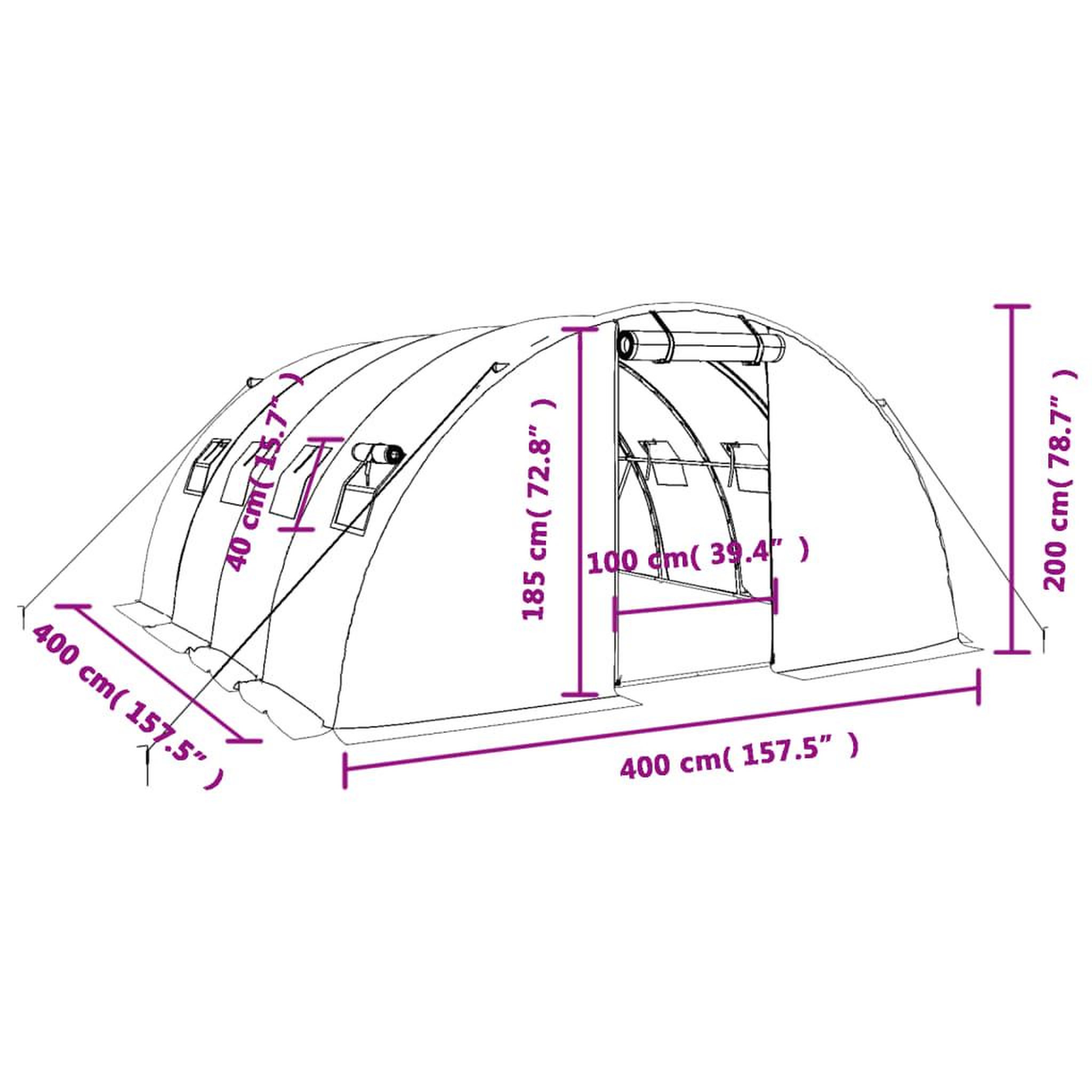 Voir la diapositive 6 : VIDAXL Serre avec cadre en acier vert 16 m^2 4x4x2 m