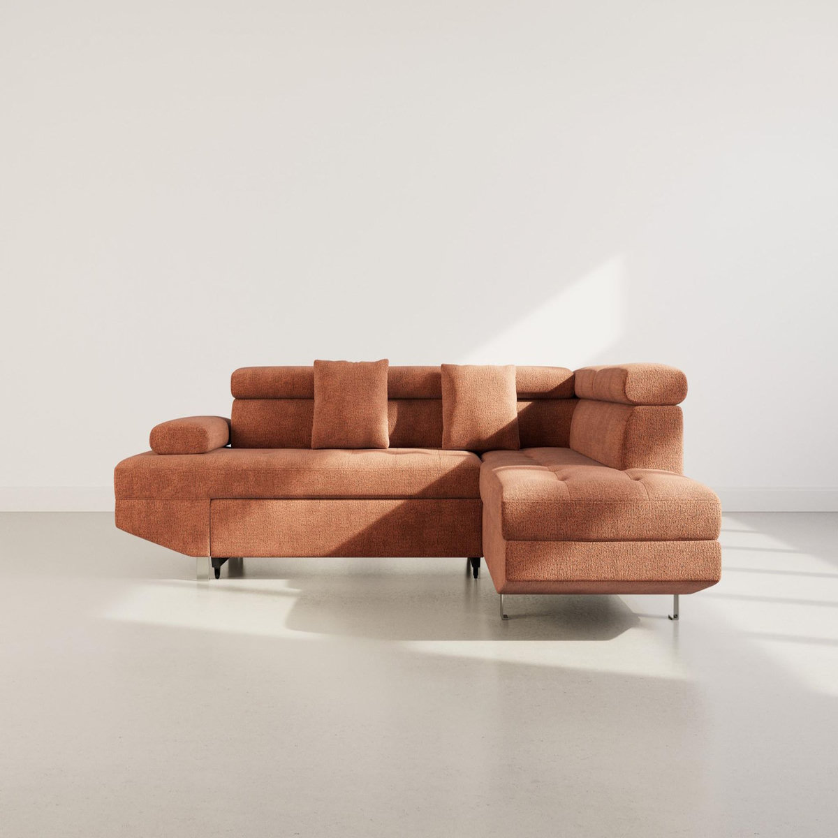 BEST MOBILIER Margaux - canapé d'angle droit 5 places convertible avec coffre et têtières réglables en velours texturé