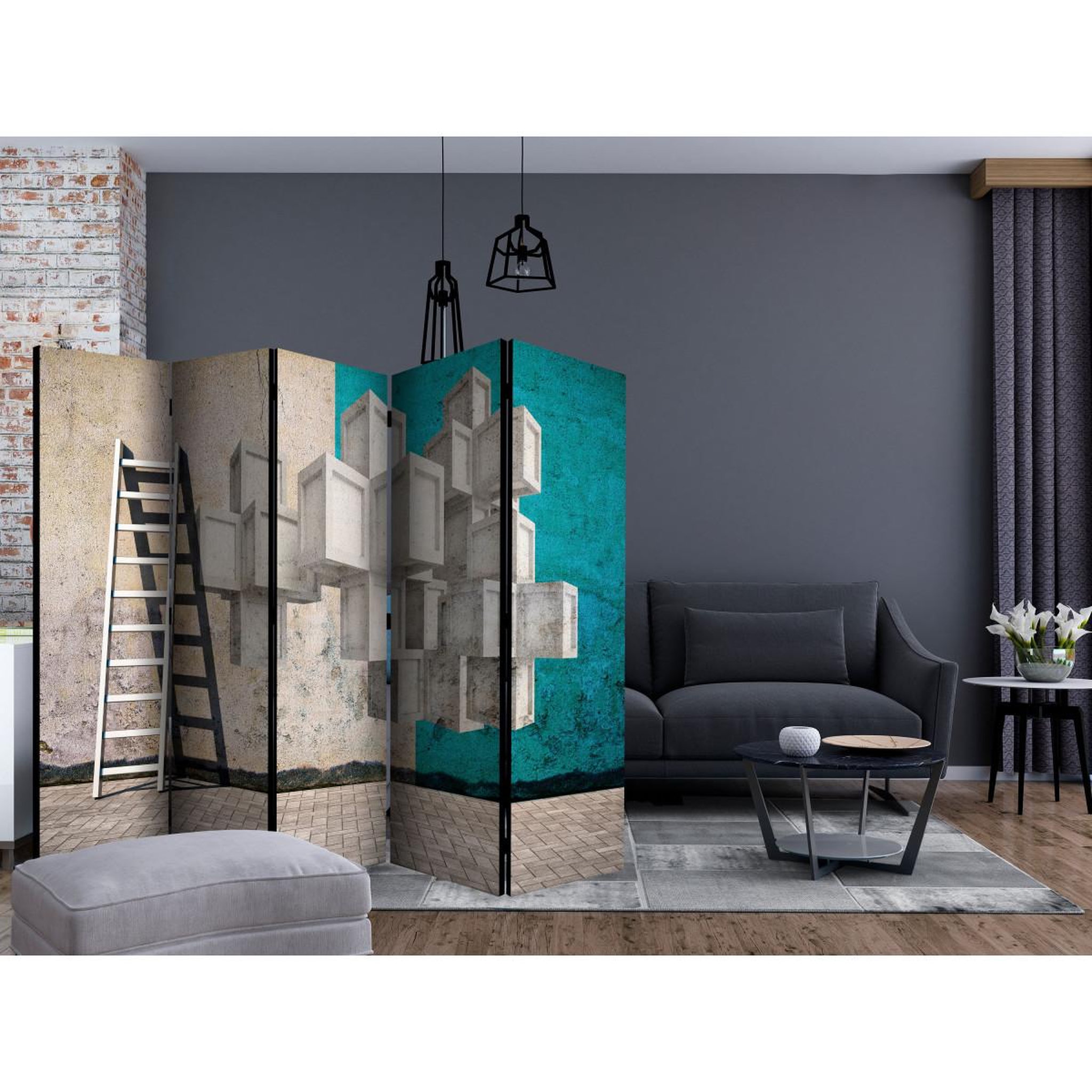 Voir la diapositive 2 : Paris Prix Paravent 5 volets  concrete blocks  172x225cm
