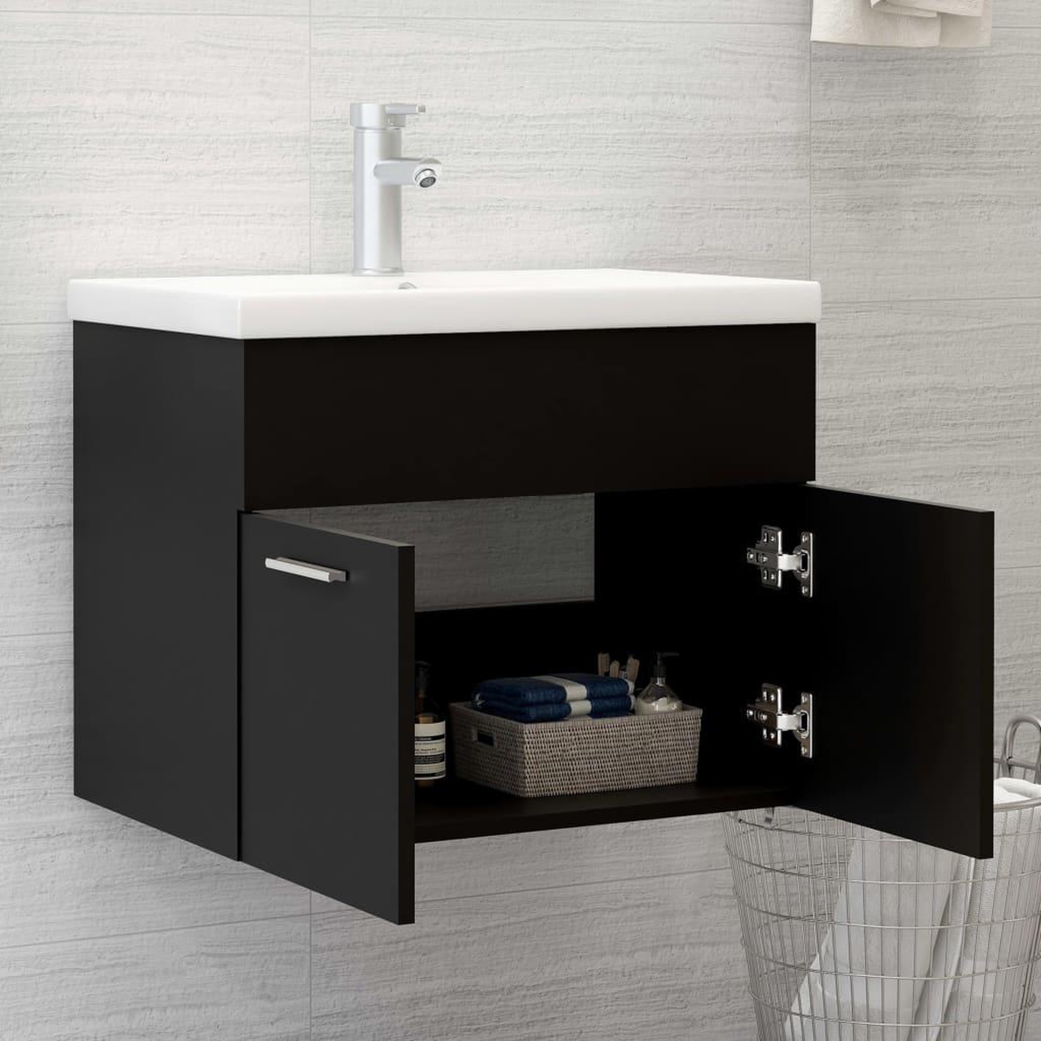 Voir la diapositive 3 : VIDAXL Armoire d'evier avec lavabo integre Noir Agglomere