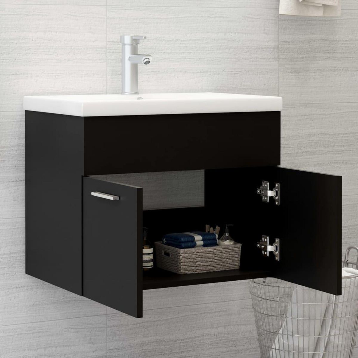 VIDAXL Armoire d'evier avec lavabo integre Noir Agglomere