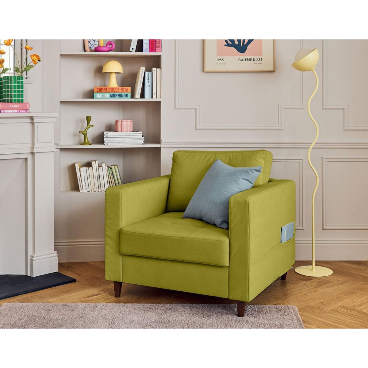 LISA DESIGN Anna - fauteuil avec poche en velours - pieds en bois