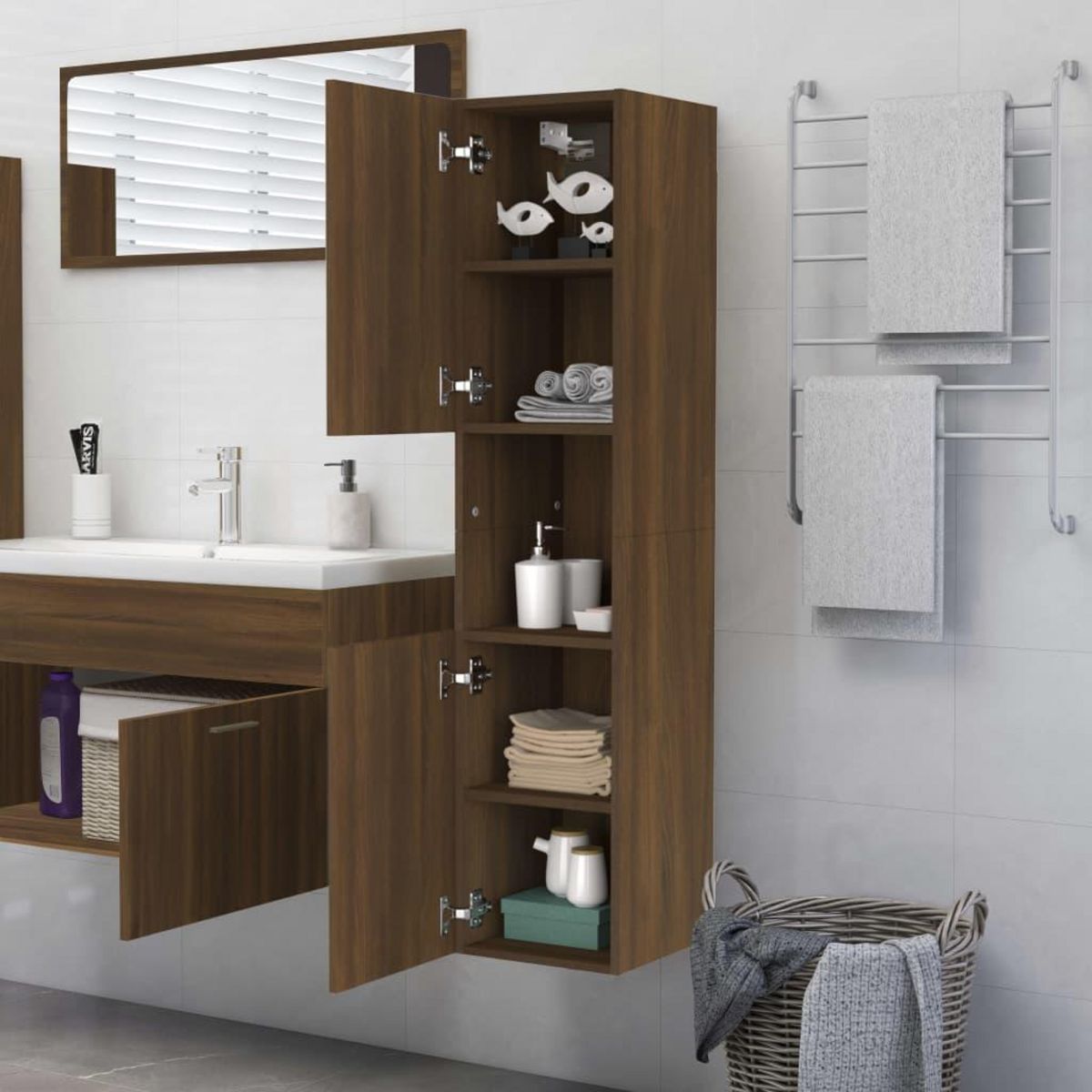 VIDAXL Armoire de bain Chene marron 30x30x130 cm Bois d'ingenierie