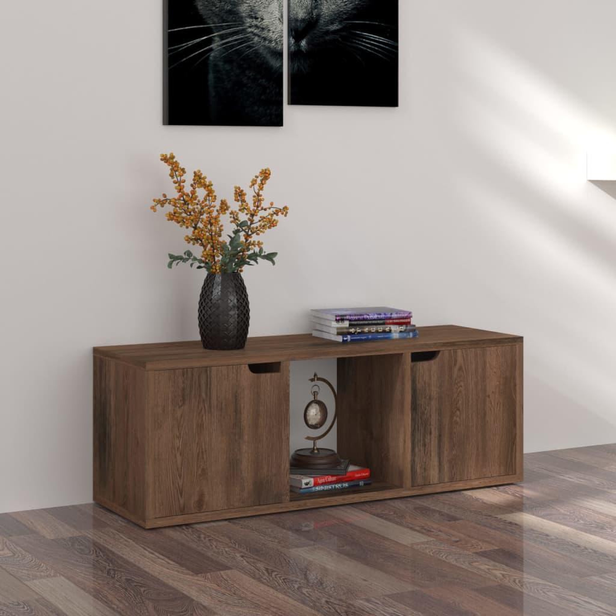 Voir la diapositive 1 : VIDAXL Meuble TV Chene fume 88,5x27,5x30,5 cm Bois d'ingenierie