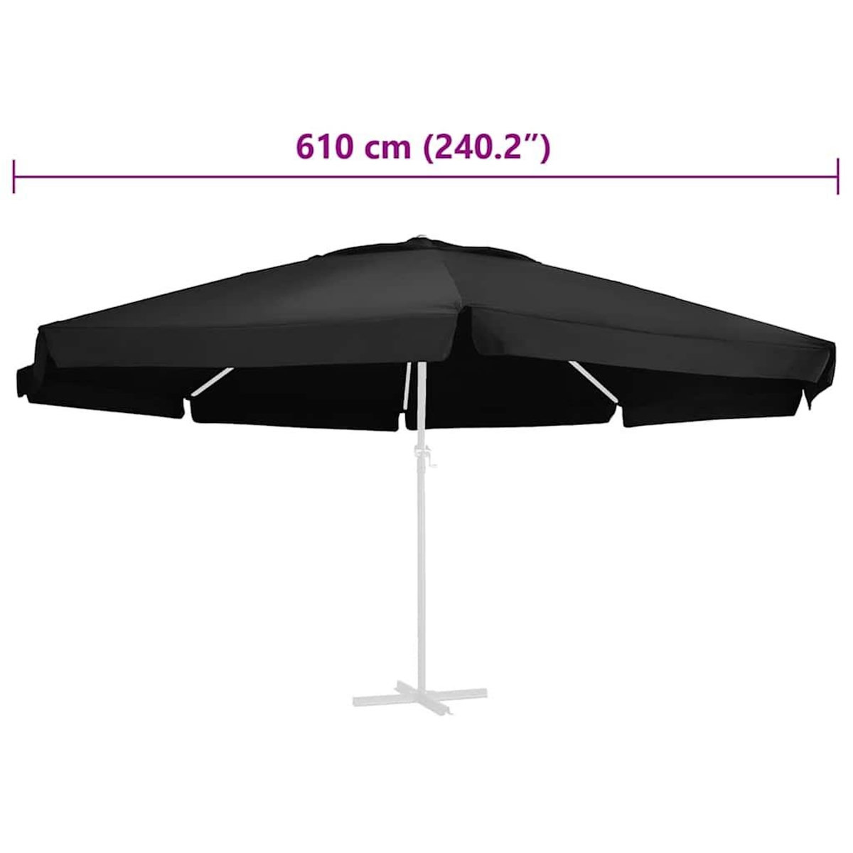 VIDAXL Tissu de remplacement pour parasol d'exterieur Noir 610 cm