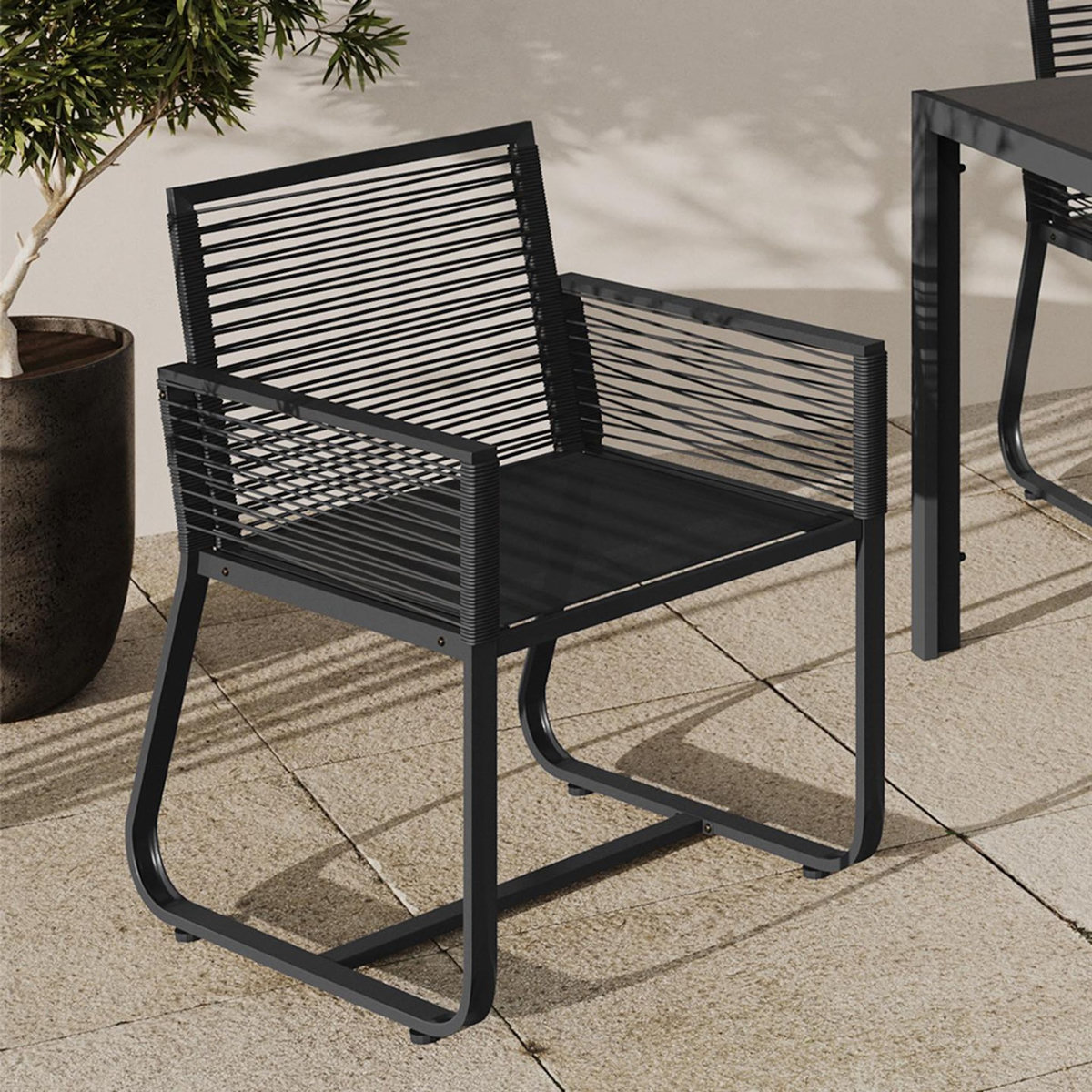 ID MARKET Lot de 2 fauteuils de jardin ODESSA métal et cordage noir