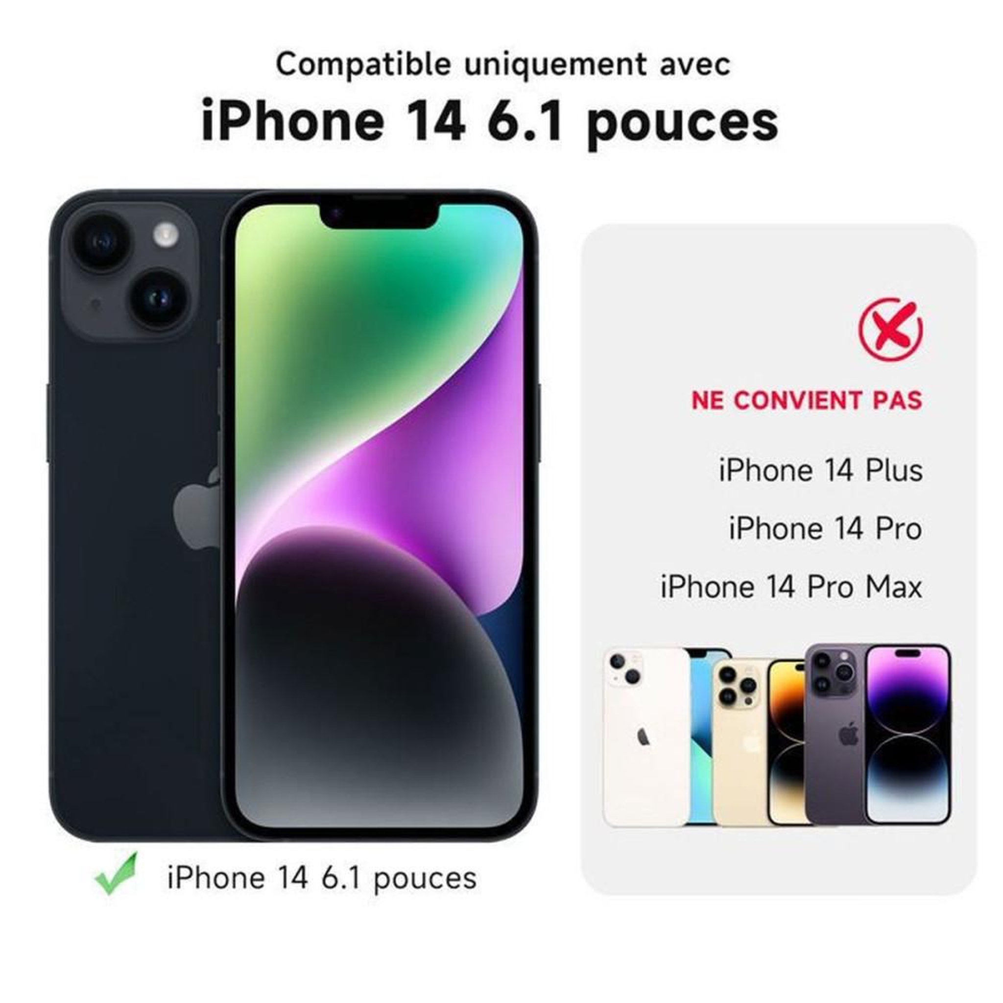 Voir la diapositive 2 : Coque de protection transparente antichoc pour iPhone 14, découpe précise appareil photo et accès facile aux boutons