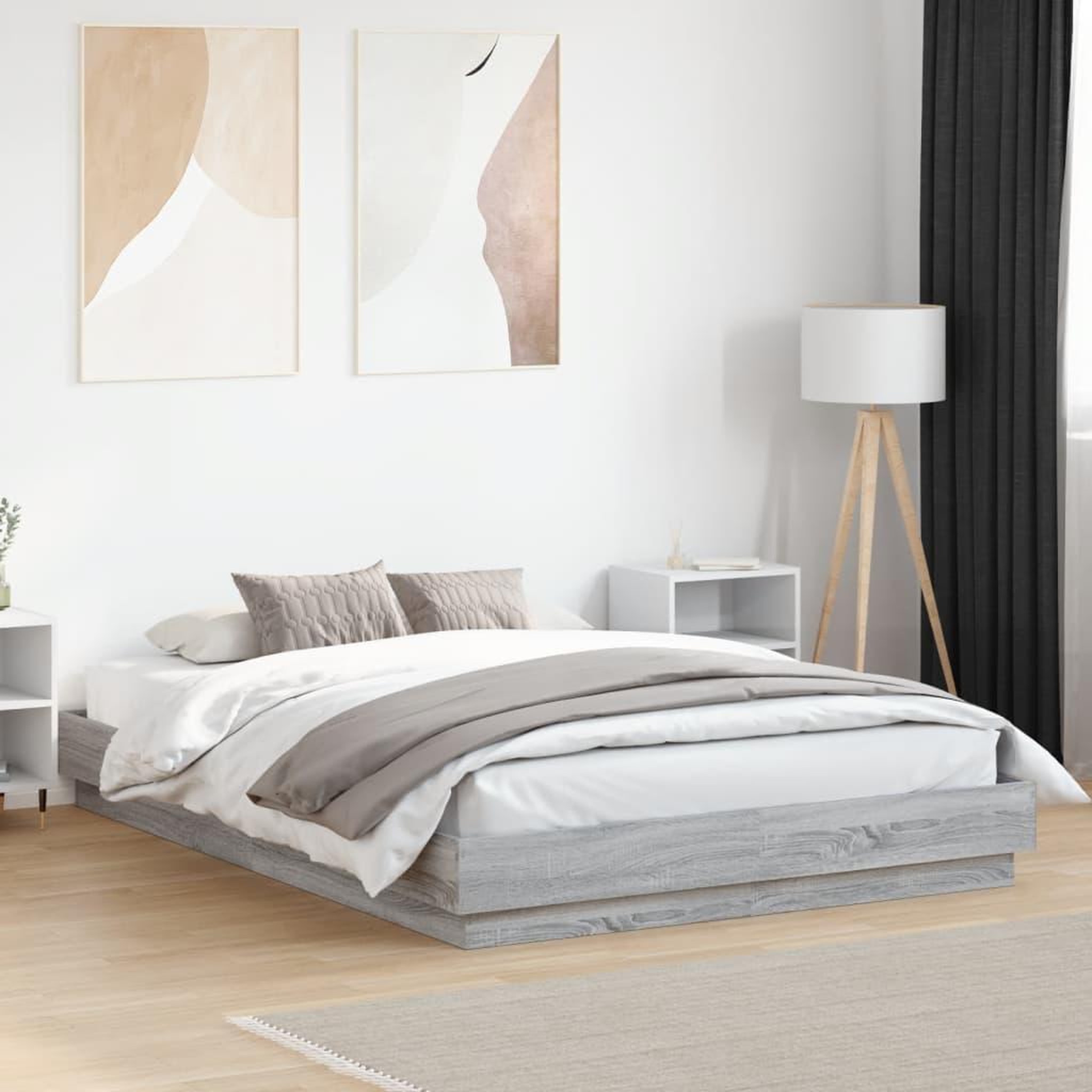 VIDAXL Cadre de lit avec LED sans matelas sonoma gris 140x200 cm