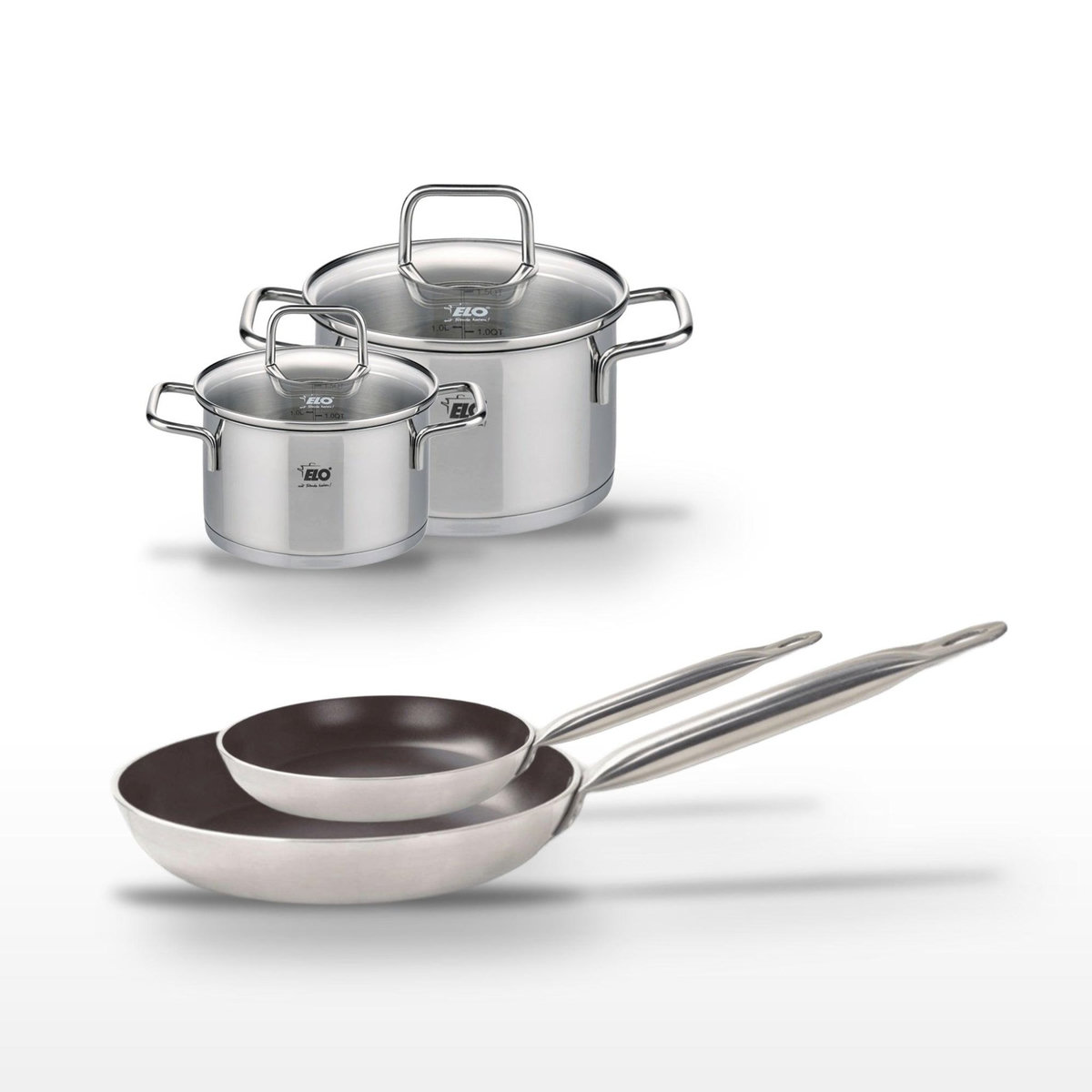 ELO Lot 2 Poêles 24/32cm & 2 Faitouts 12/16cm Elo Bistro Line