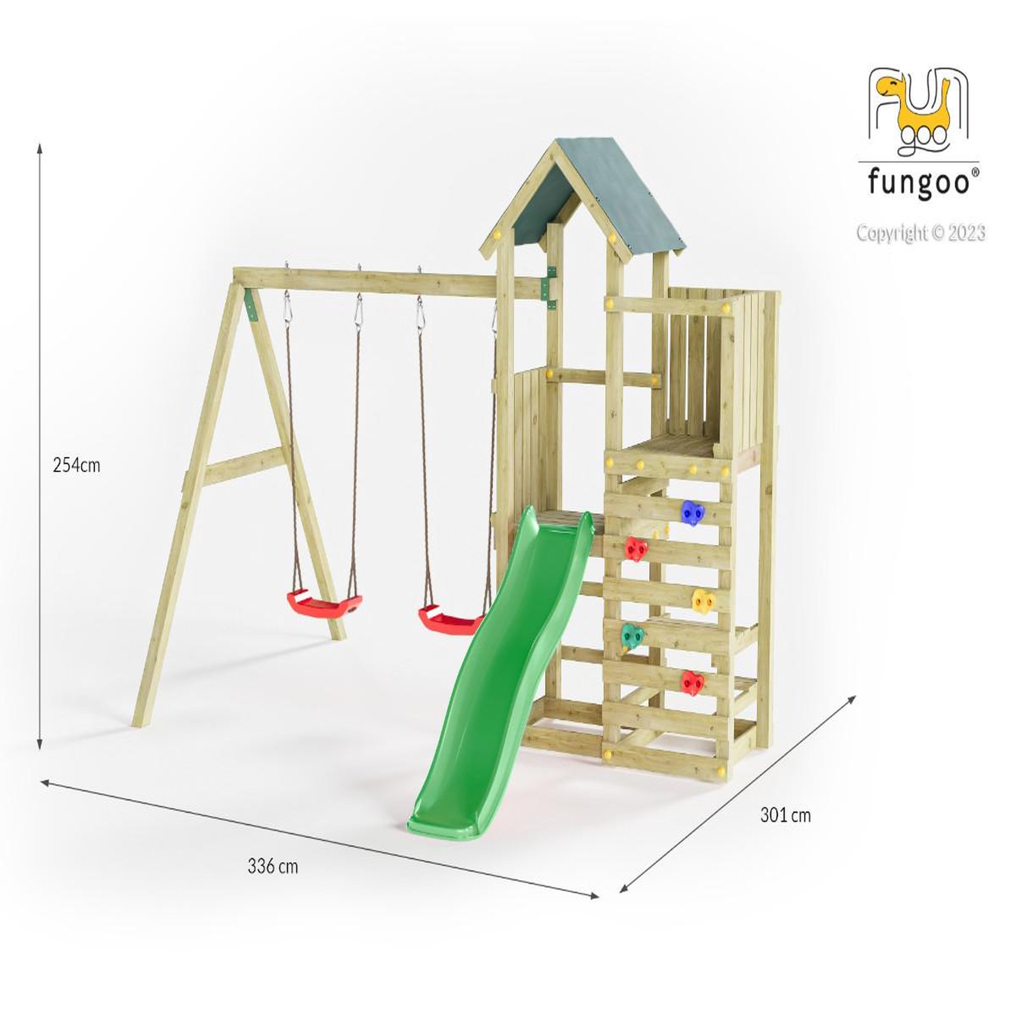 Voir la diapositive 4 : Fungoo Aire de jeux funny 3 avec balançoire simple - fungoo
