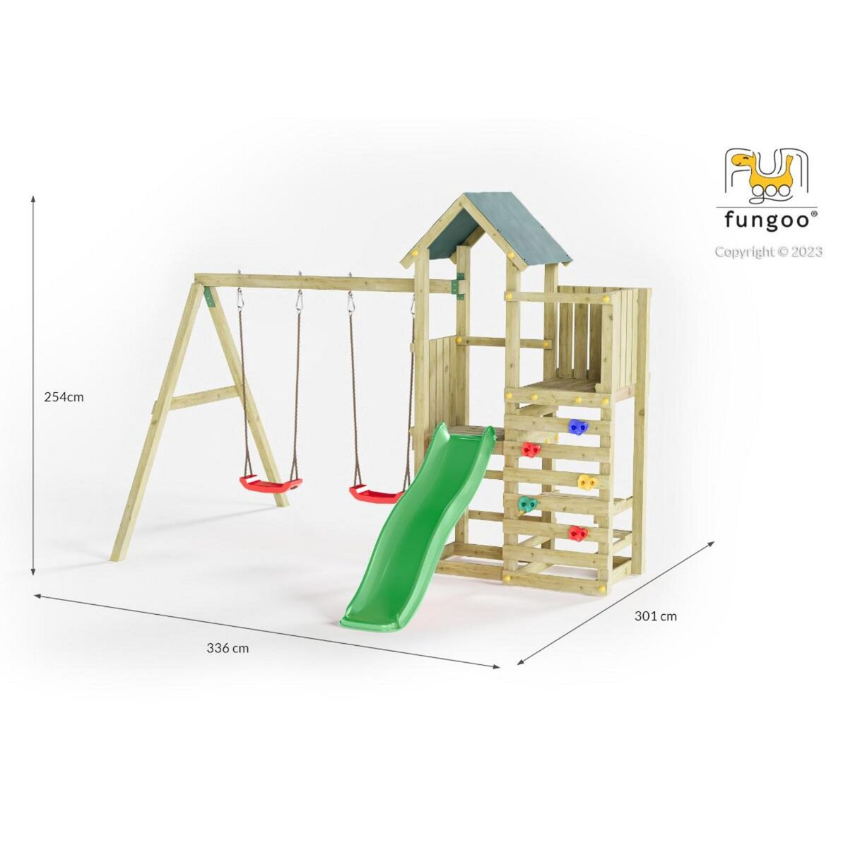 Fungoo Aire de jeux Funny 3 avec balançoire simple - Fungoo