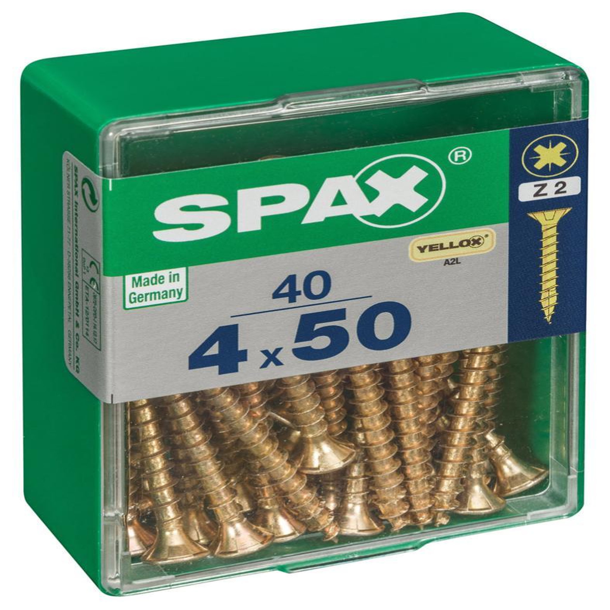 CENTRALE BRICO Lot de 40 vis acier tête fraisée pozidriv SPAX, Diam.4 mm x L.50 mm